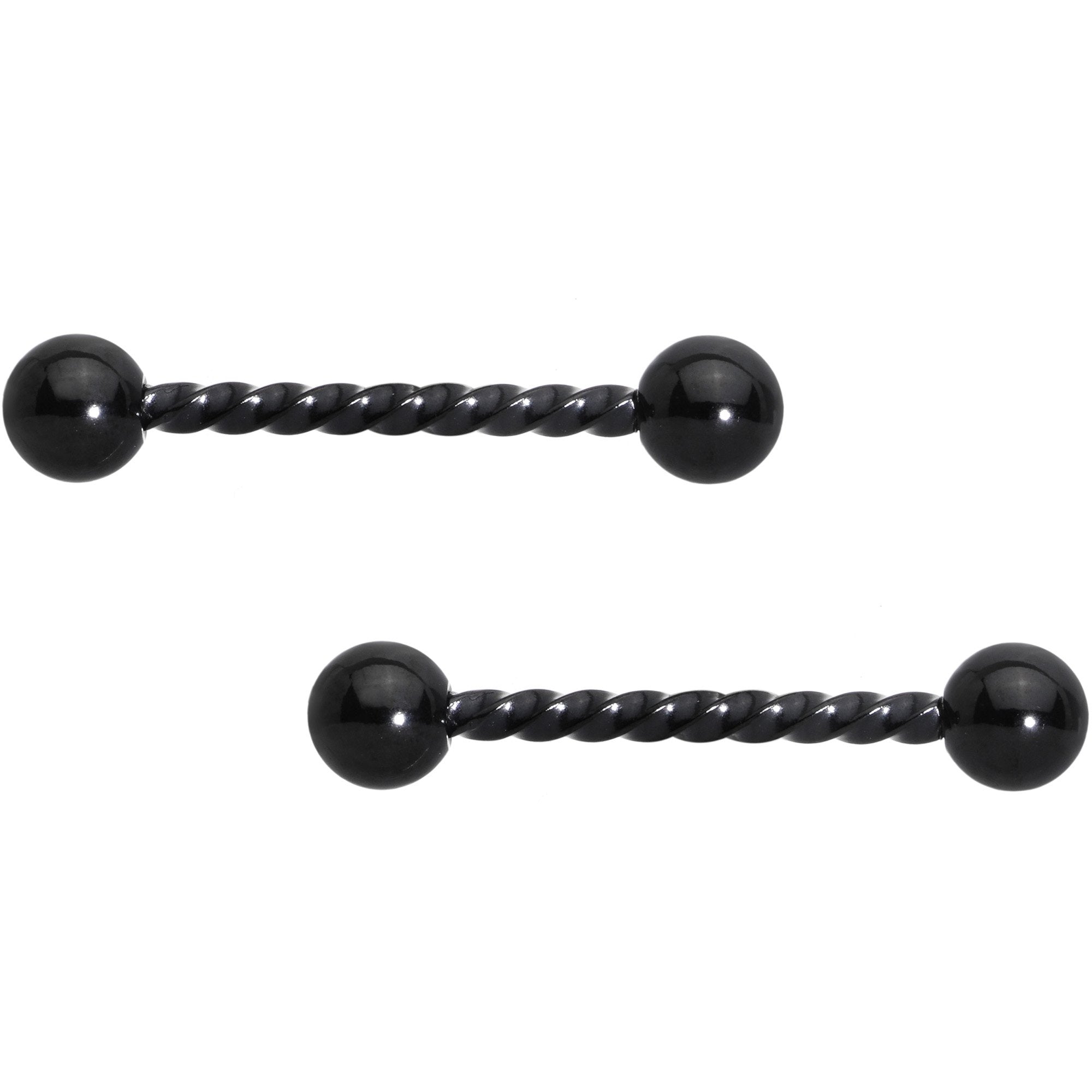 14G 5/8 Black Twisted Barbell Nipple Ring Set