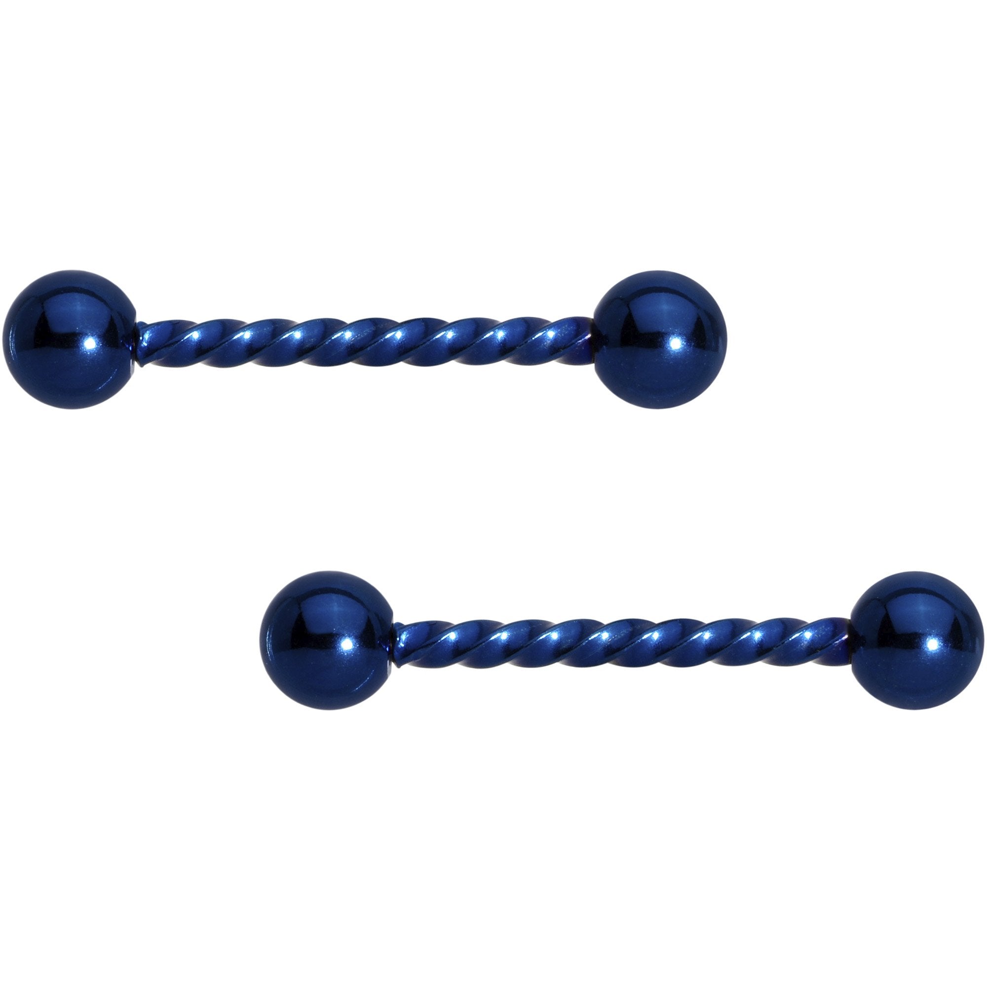 14G 5/8 Deep Blue Twisted Barbell Nipple Ring Set