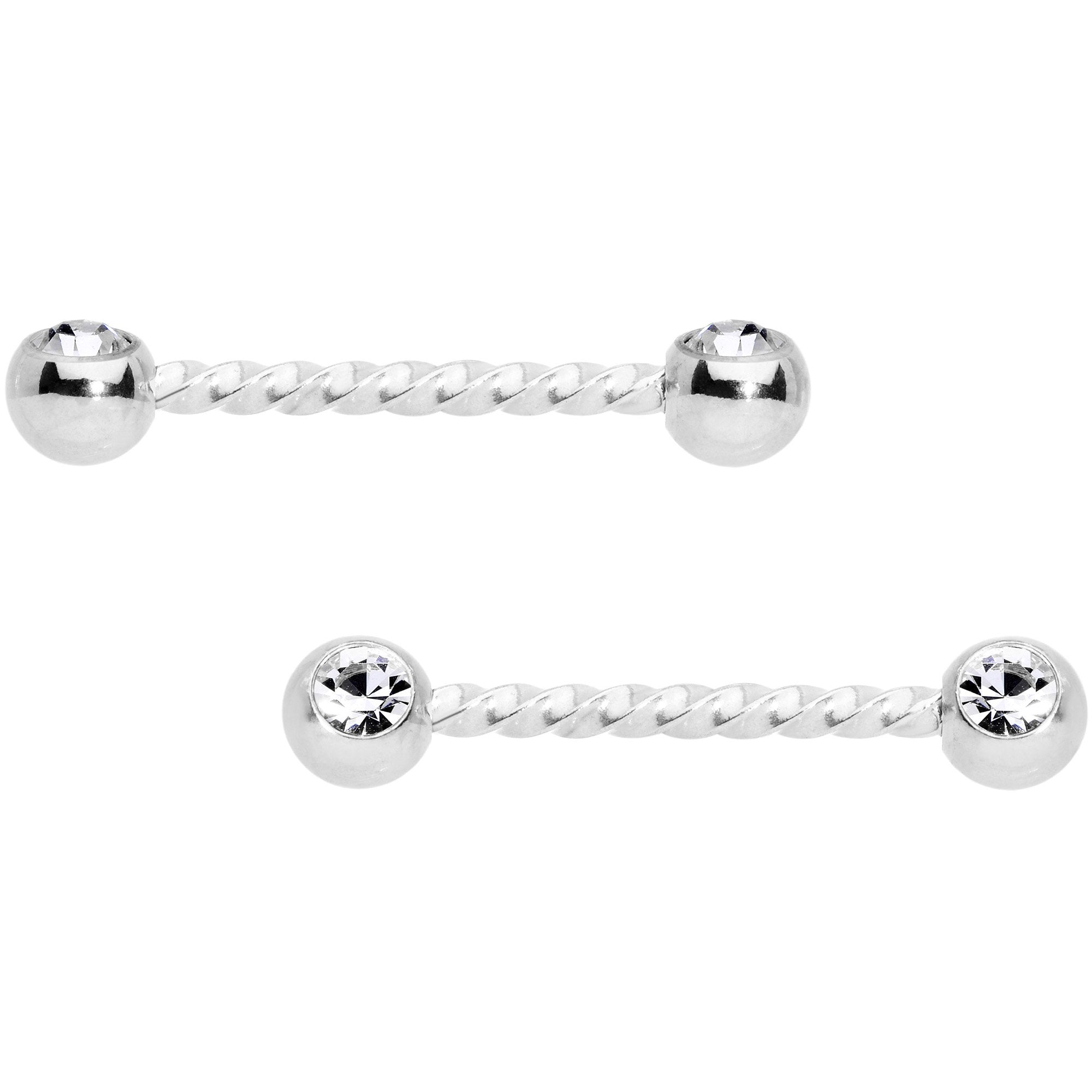 14G 5/8 Clear Gem Twisted Barbell Nipple Ring Set