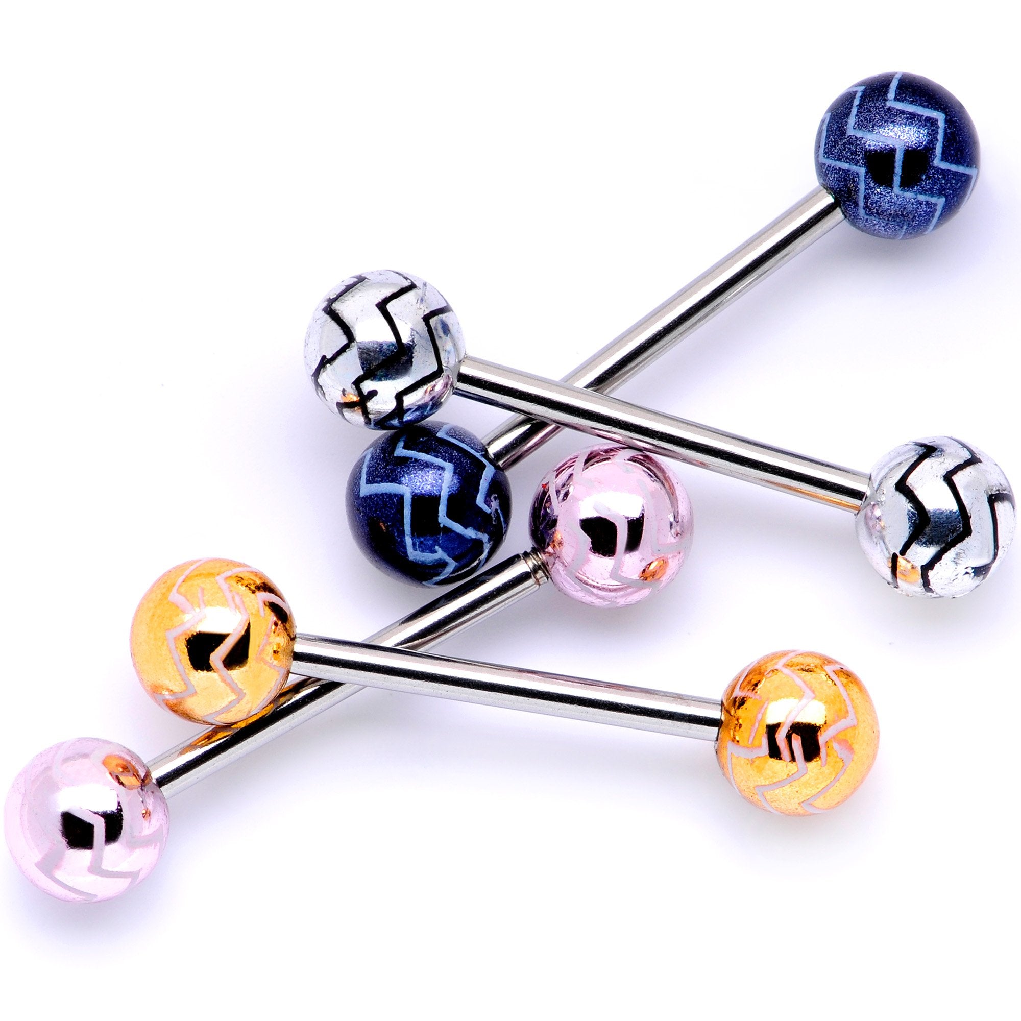 Late Night Party Zig Zag Barbell Tongue Ring Set of 4