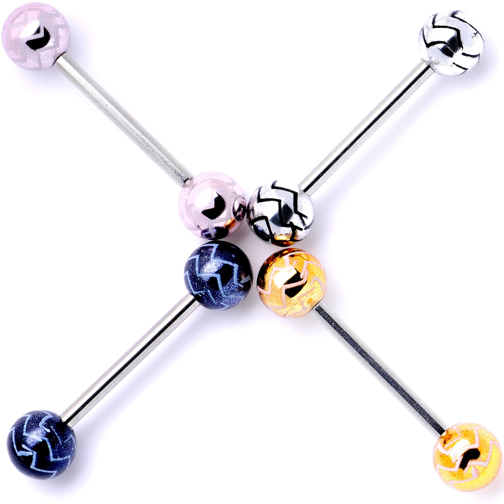 Late Night Party Zig Zag Barbell Tongue Ring Set of 4