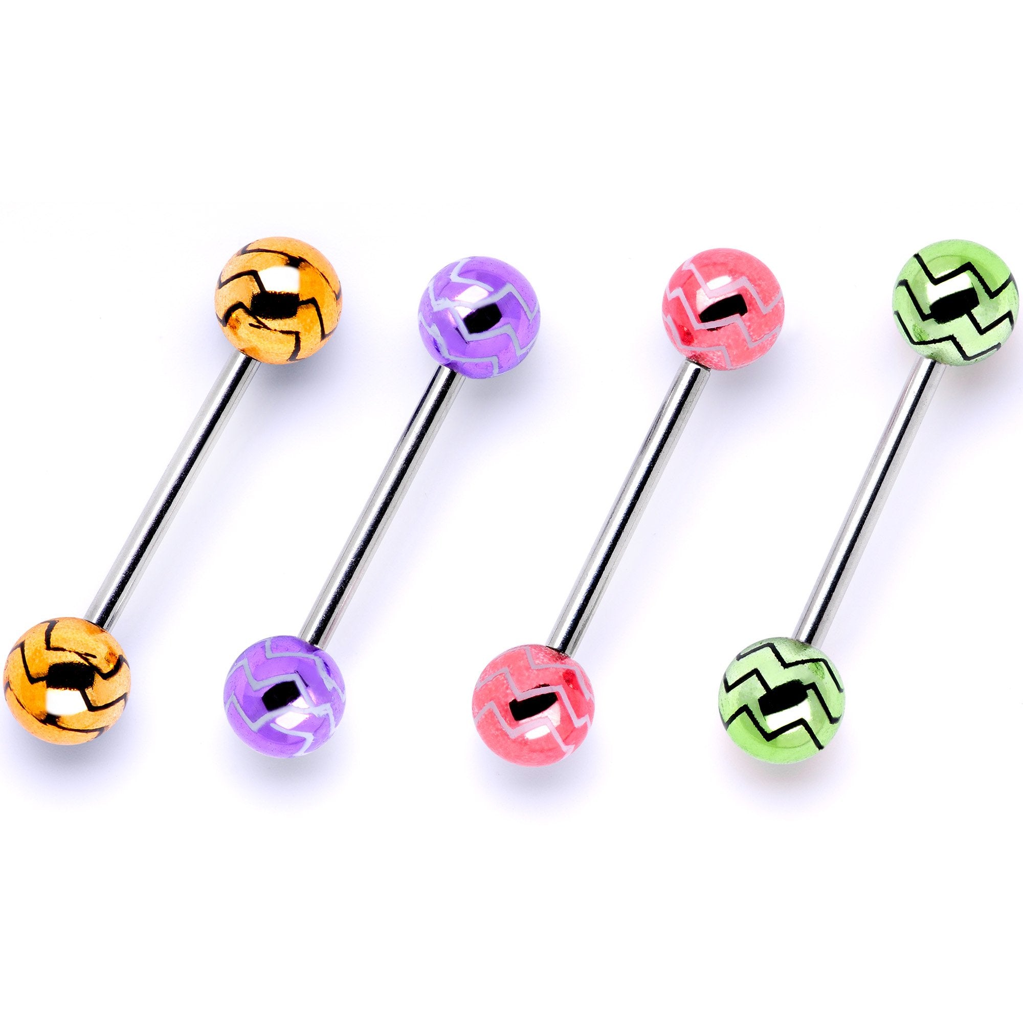 Summer Party Zig Zag Barbell Tongue Ring Set of 4