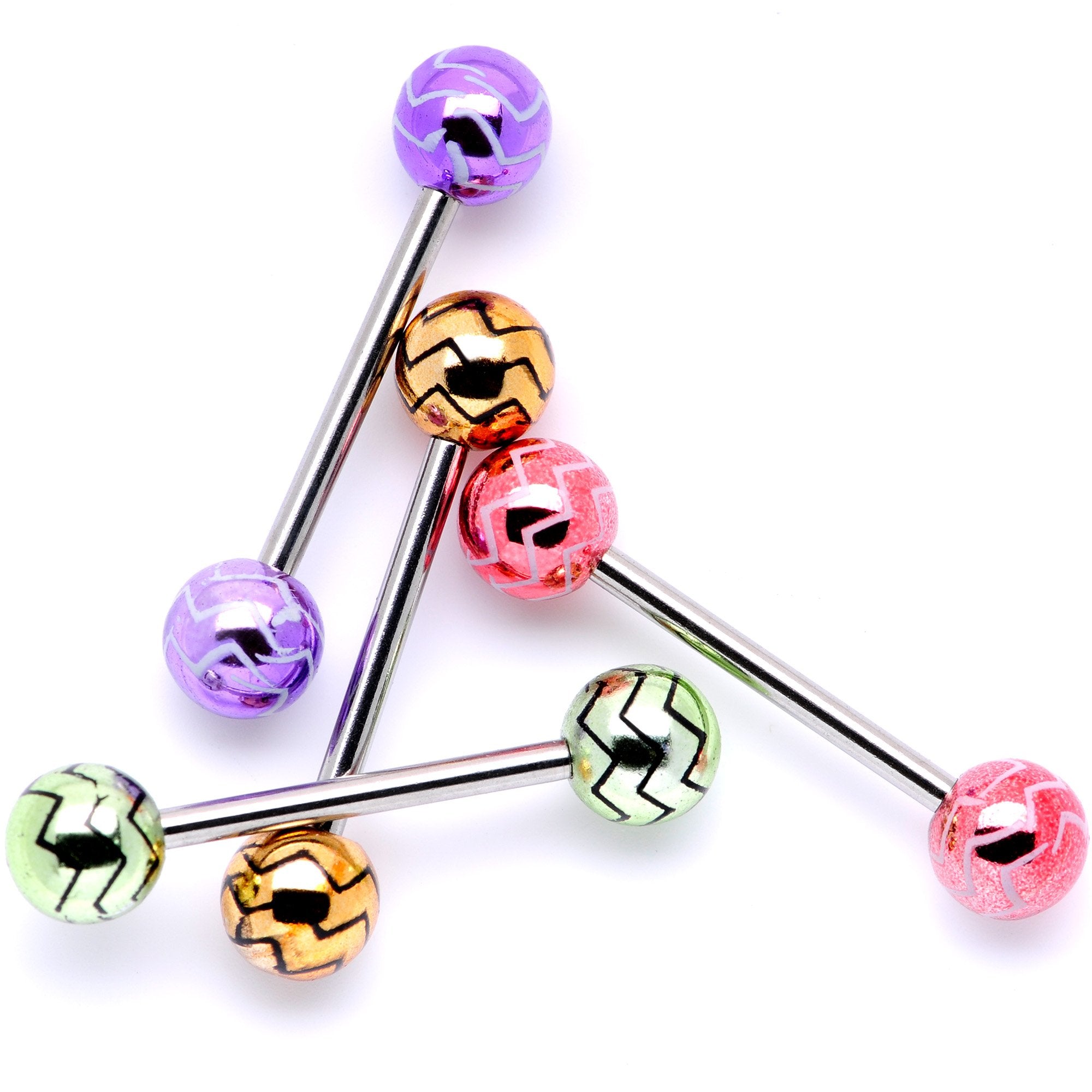 Summer Party Zig Zag Barbell Tongue Ring Set of 4