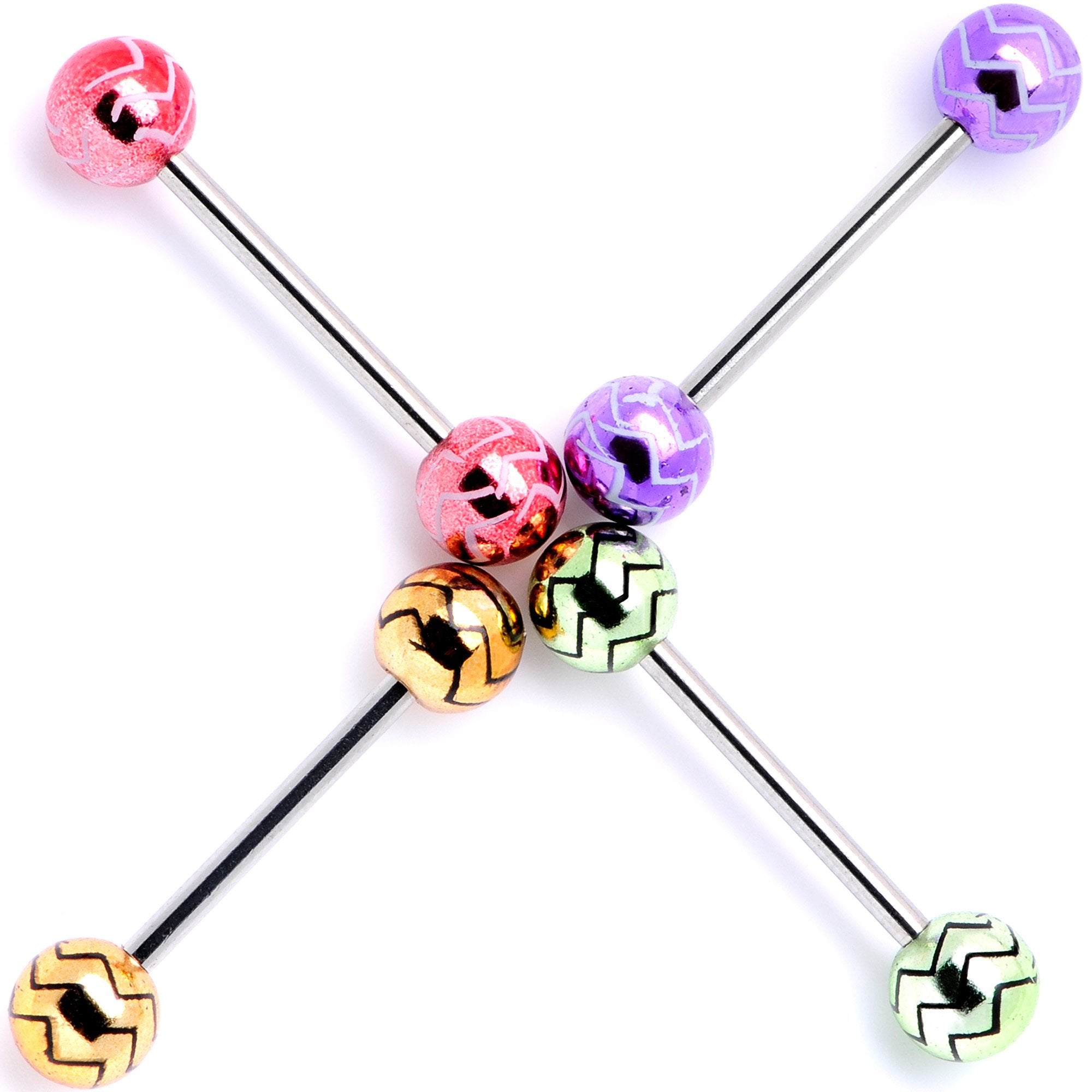 Summer Party Zig Zag Barbell Tongue Ring Set of 4