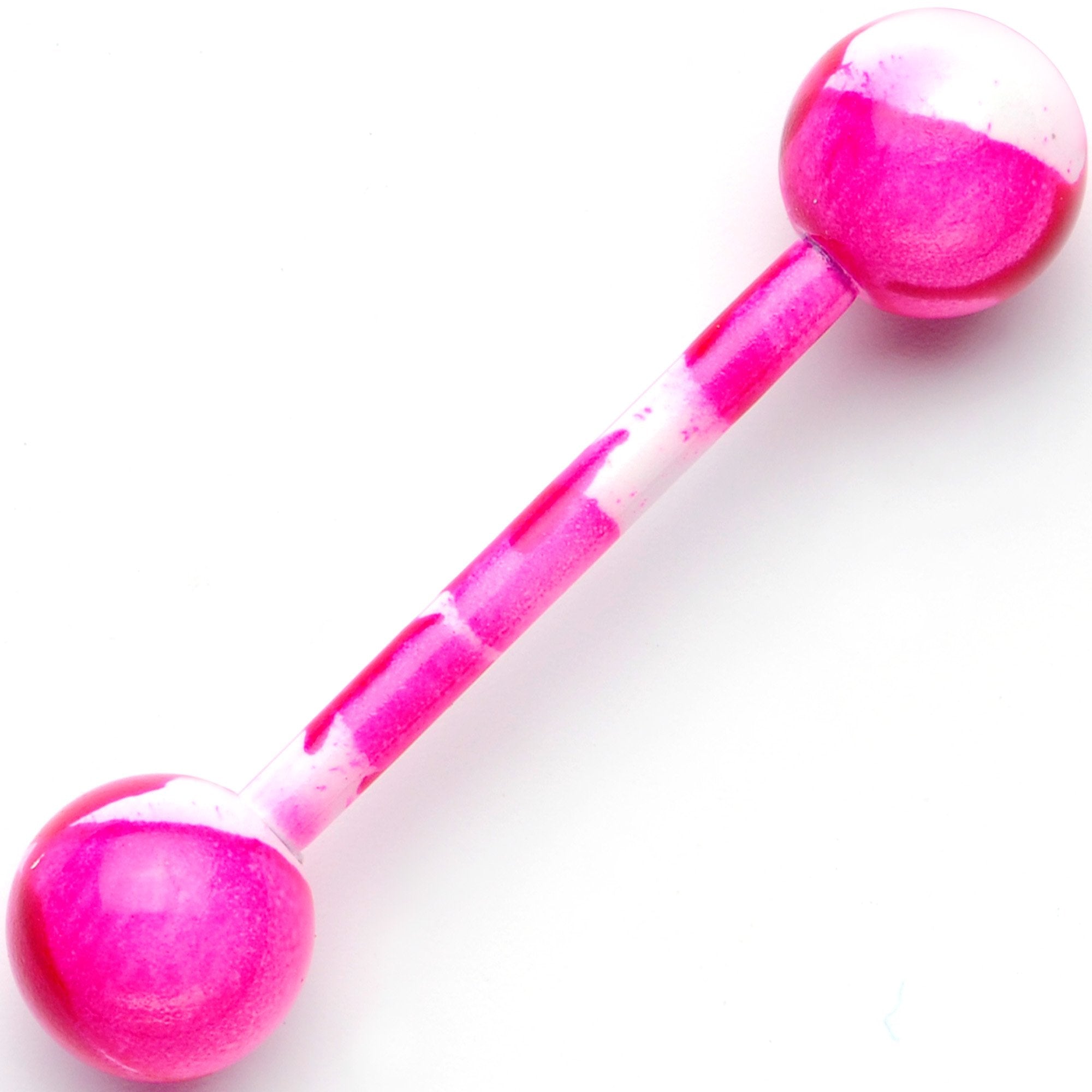 14G 5/8 Pink White Camouflage Straight Barbell Tongue Ring