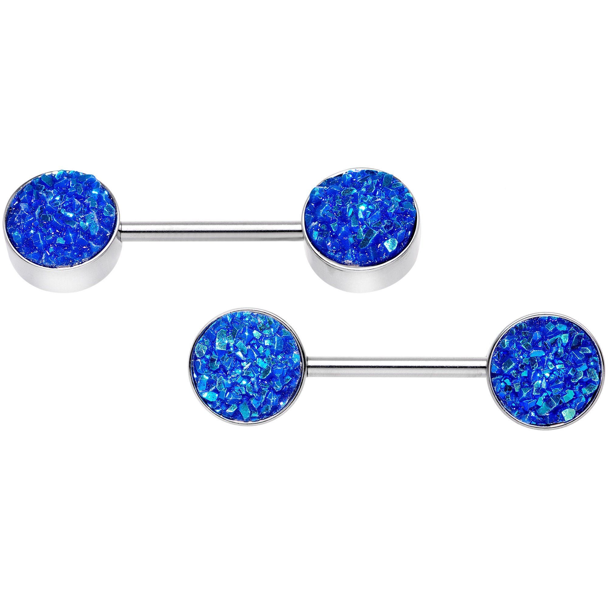 14G 9/16 Blue Synthetic Druzy Bodacious Barbell Nipple Ring Set