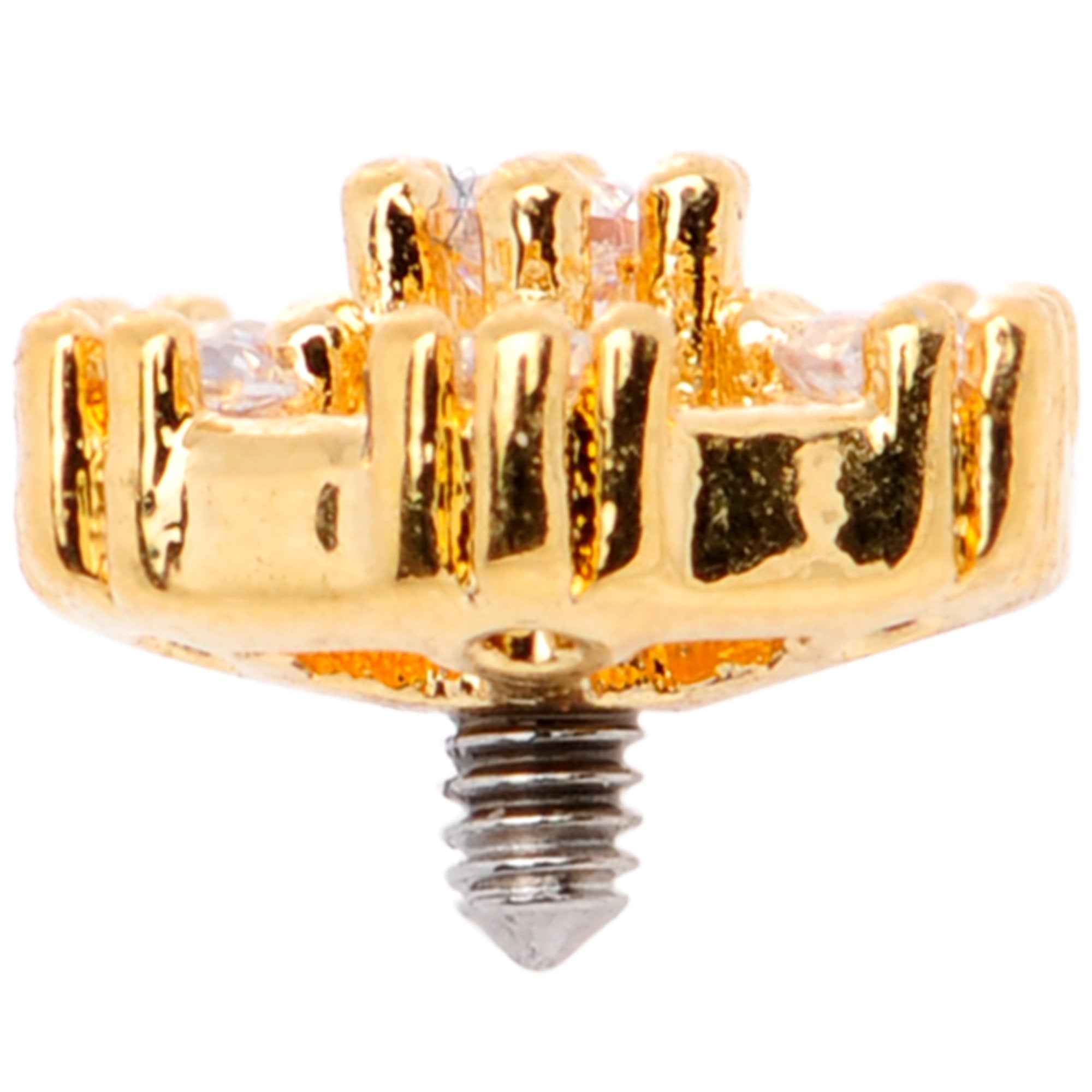 14G Clear Gem Gold Tone Externally Threaded Dermal Anchor Top