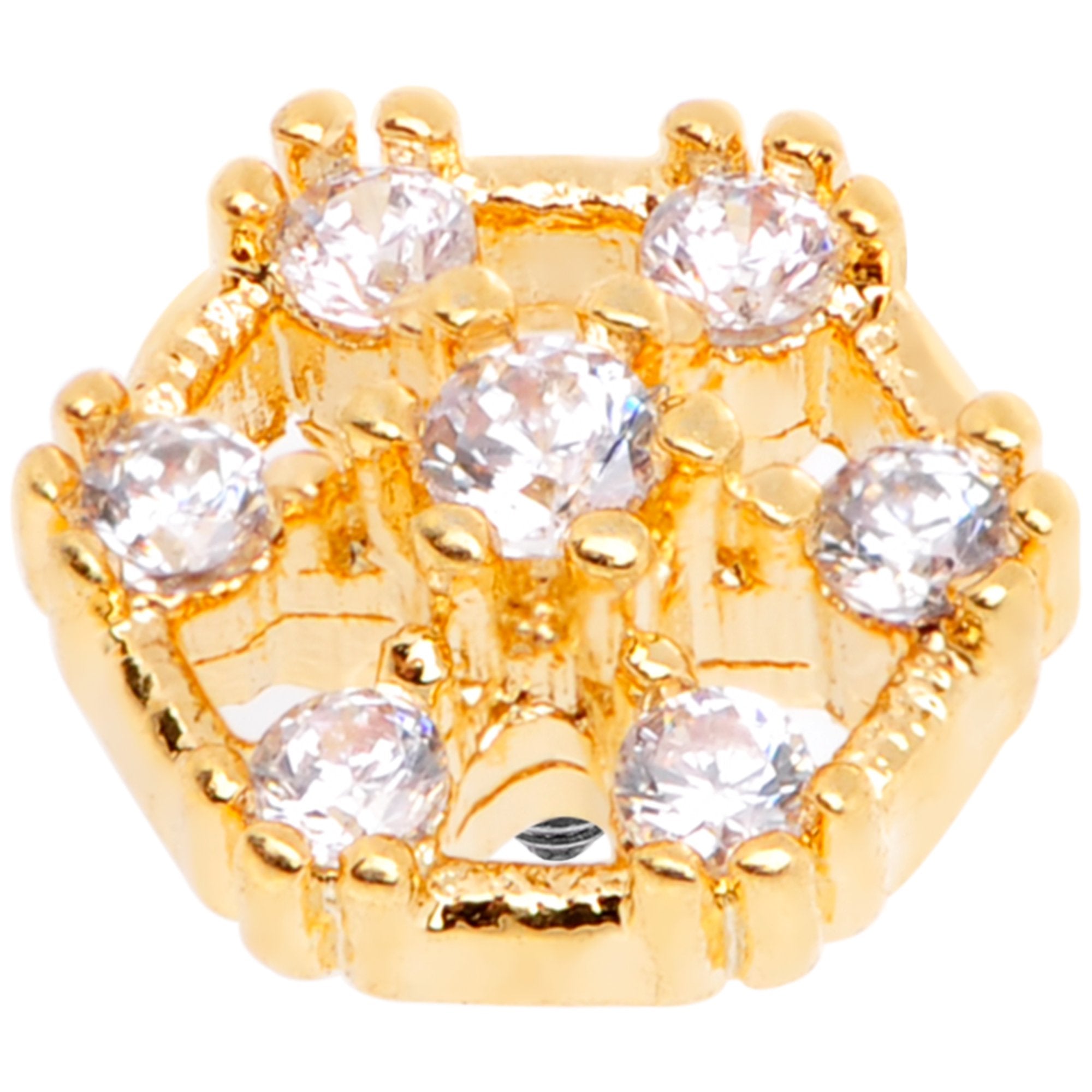 14G Clear Gem Gold Tone Externally Threaded Dermal Anchor Top