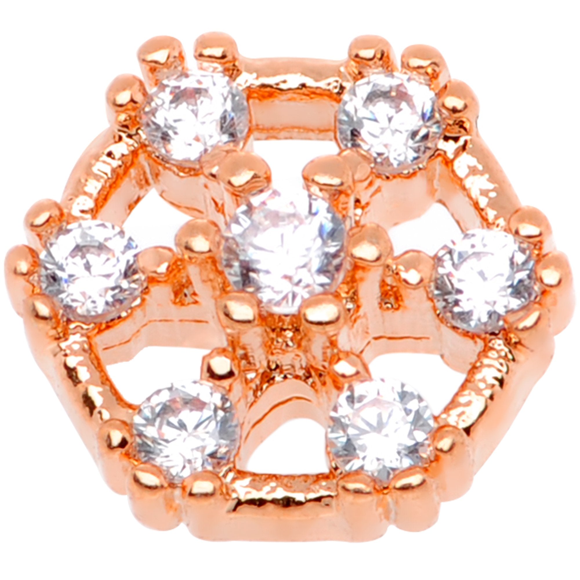 14G Clear Gem Rose Flower Tone Externally Threaded Dermal Anchor Top