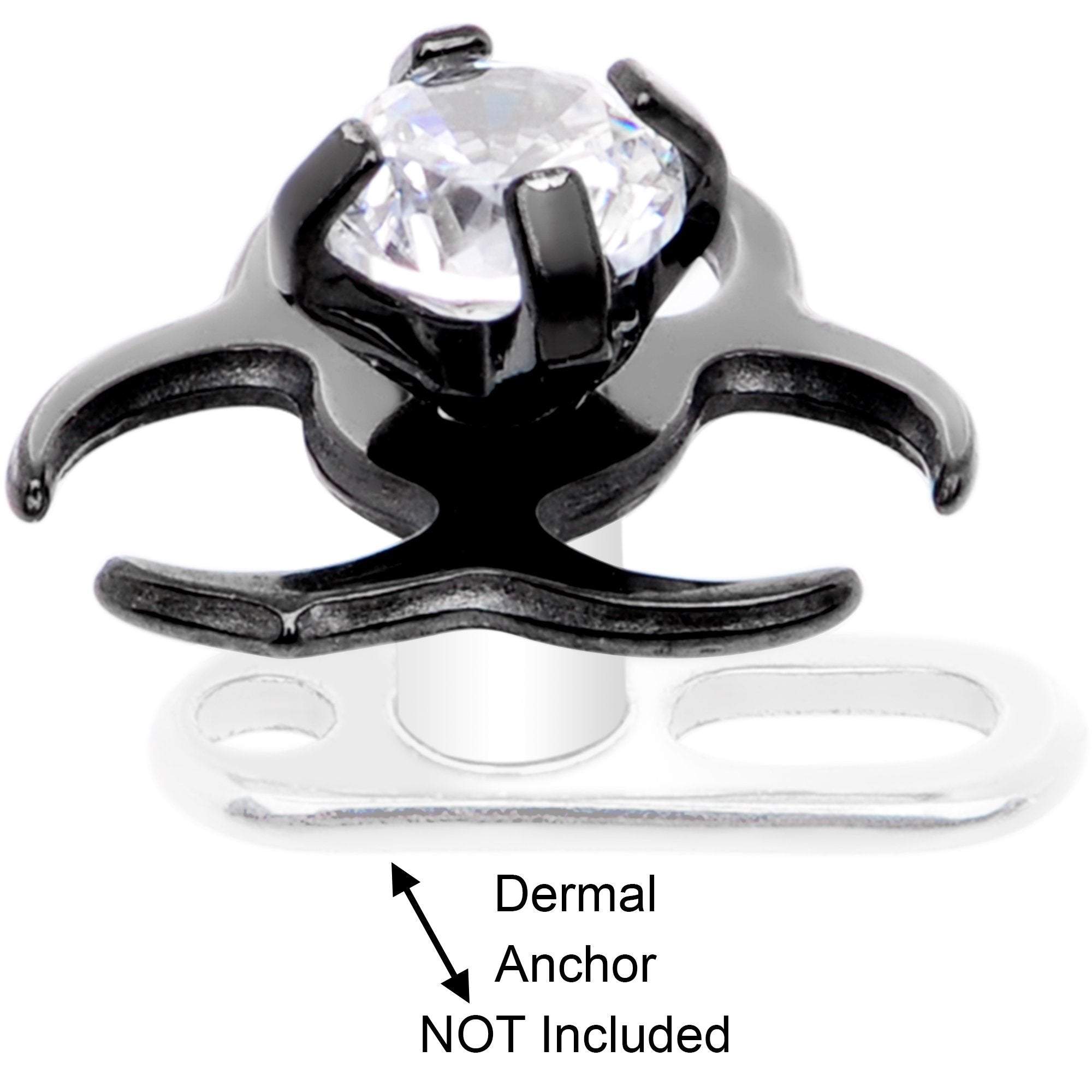 14G Clear Gem Black Biohazard Dermal Anchor Top