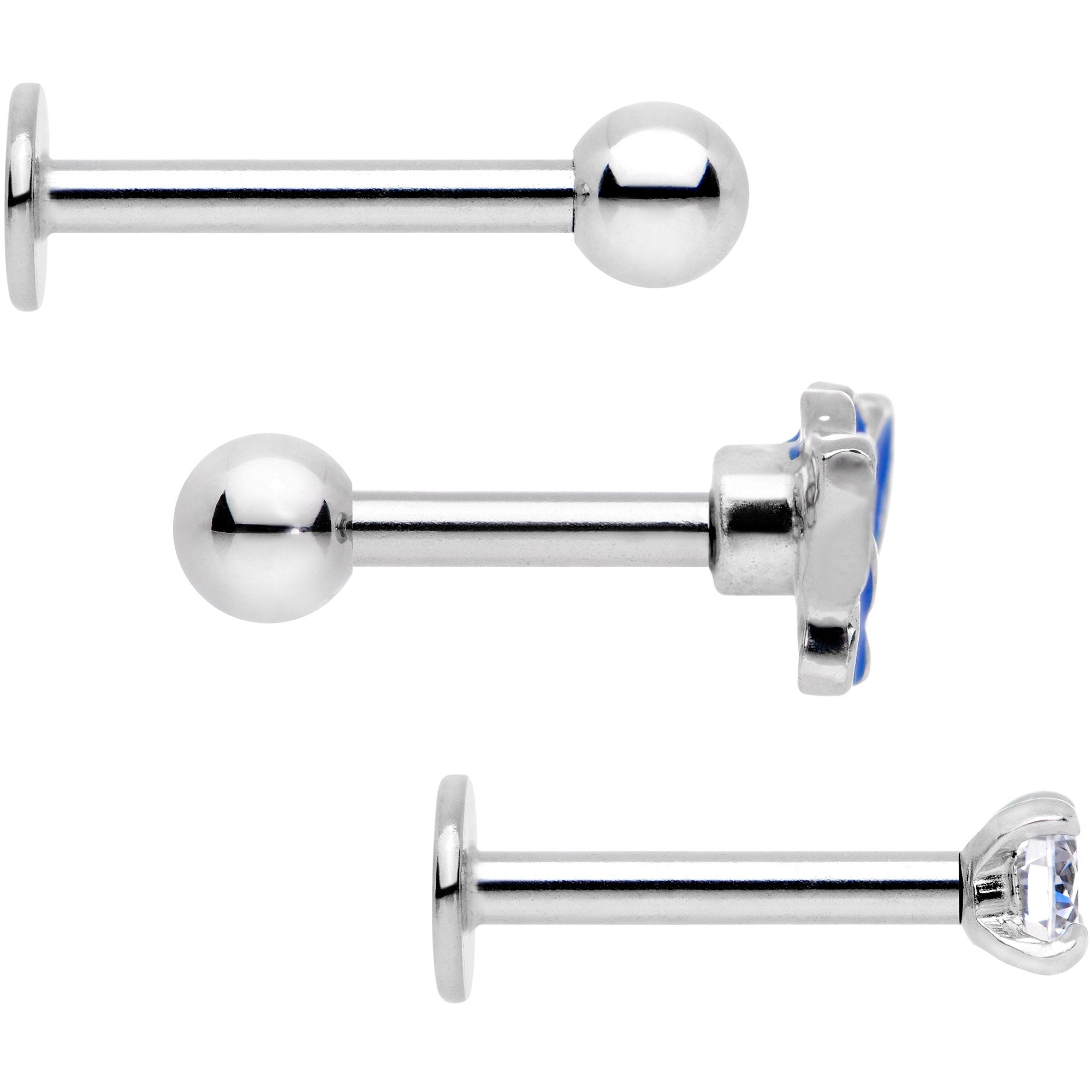 16G 1/4 Clear Gem Butterfly Cartilage Tragus Earring Set of 3