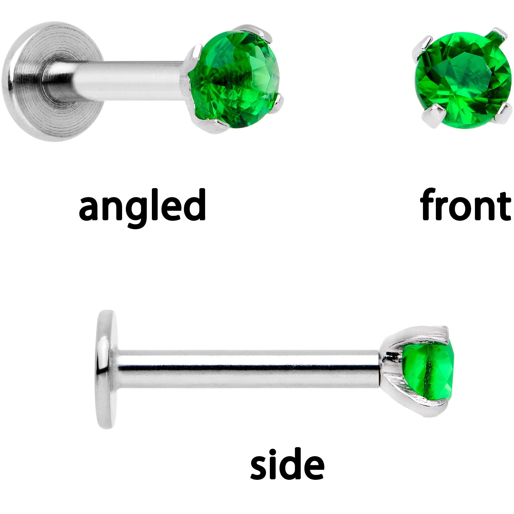 16G 1/4 Green Gem Lotus Flower Cartilage Tragus Earring Set of 3