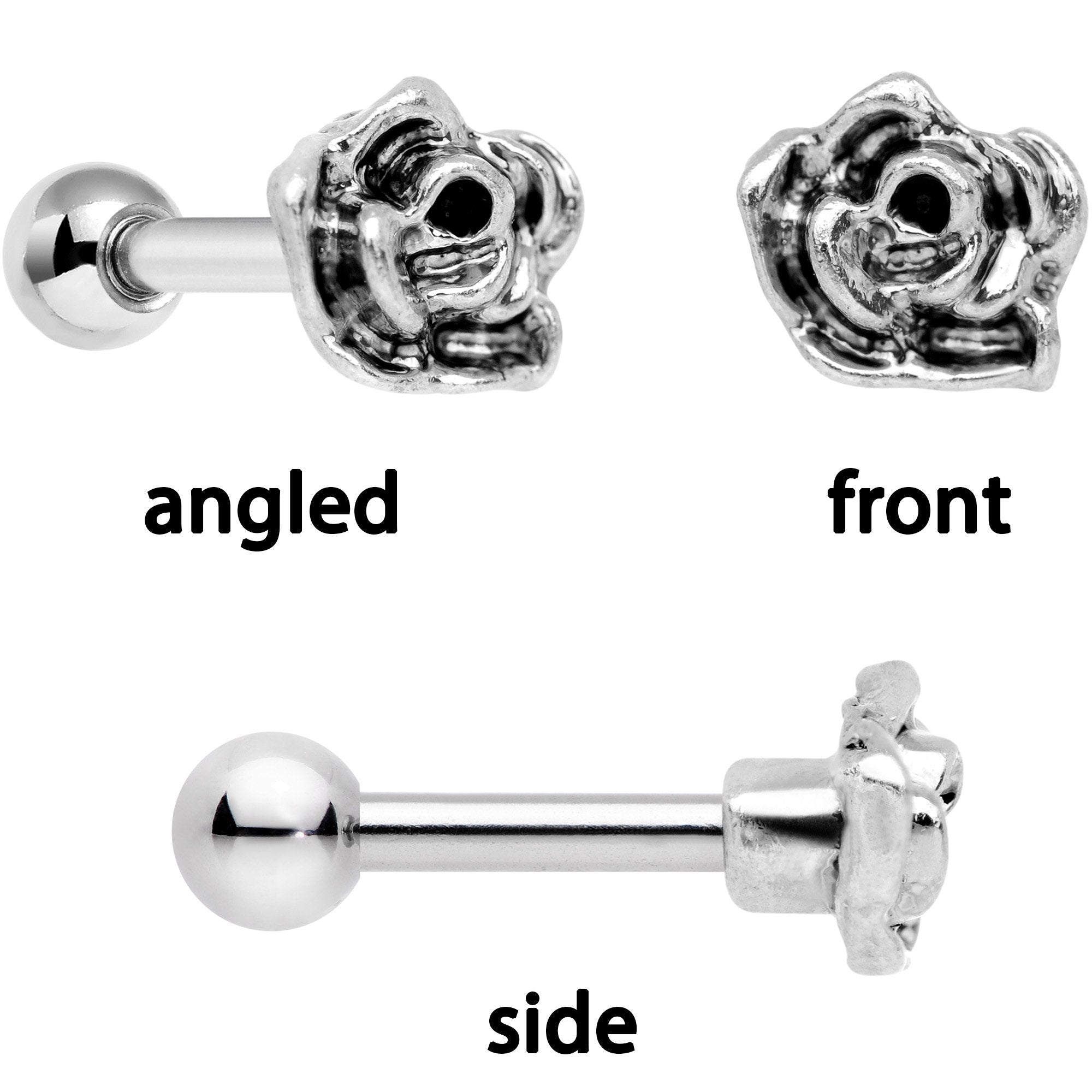 16G 1/4 Pink Gem Rose Flower Cartilage Tragus Earring Set of 3