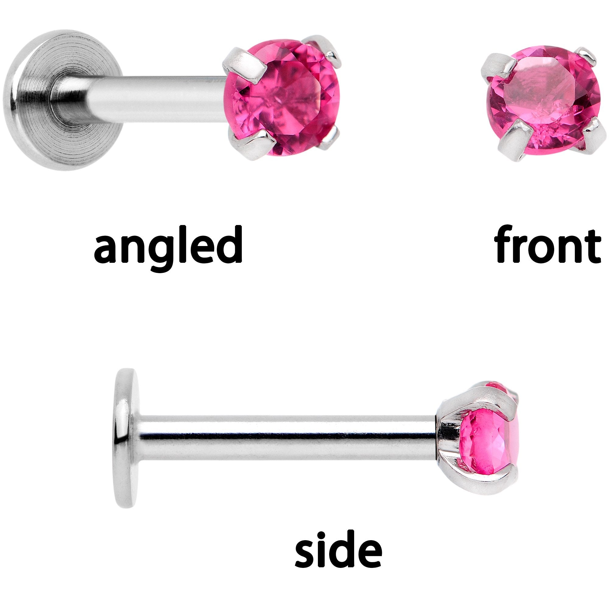 16G 1/4 Pink Gem Rose Flower Cartilage Tragus Earring Set of 3