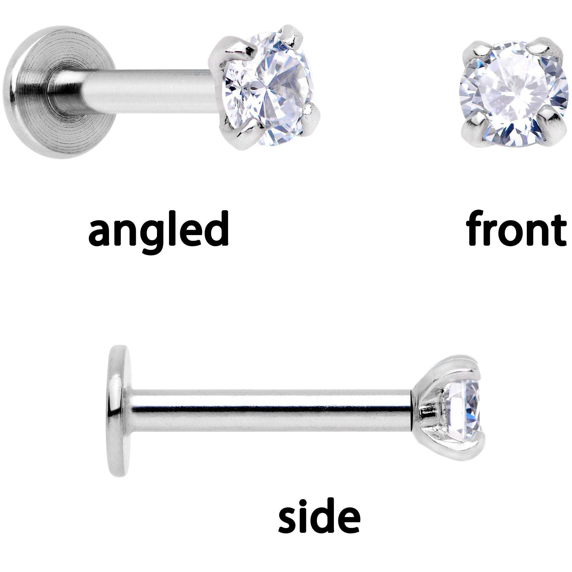 16G 1/4 Clear Gem Red Rose Flower Cartilage Tragus Earring Set of 3