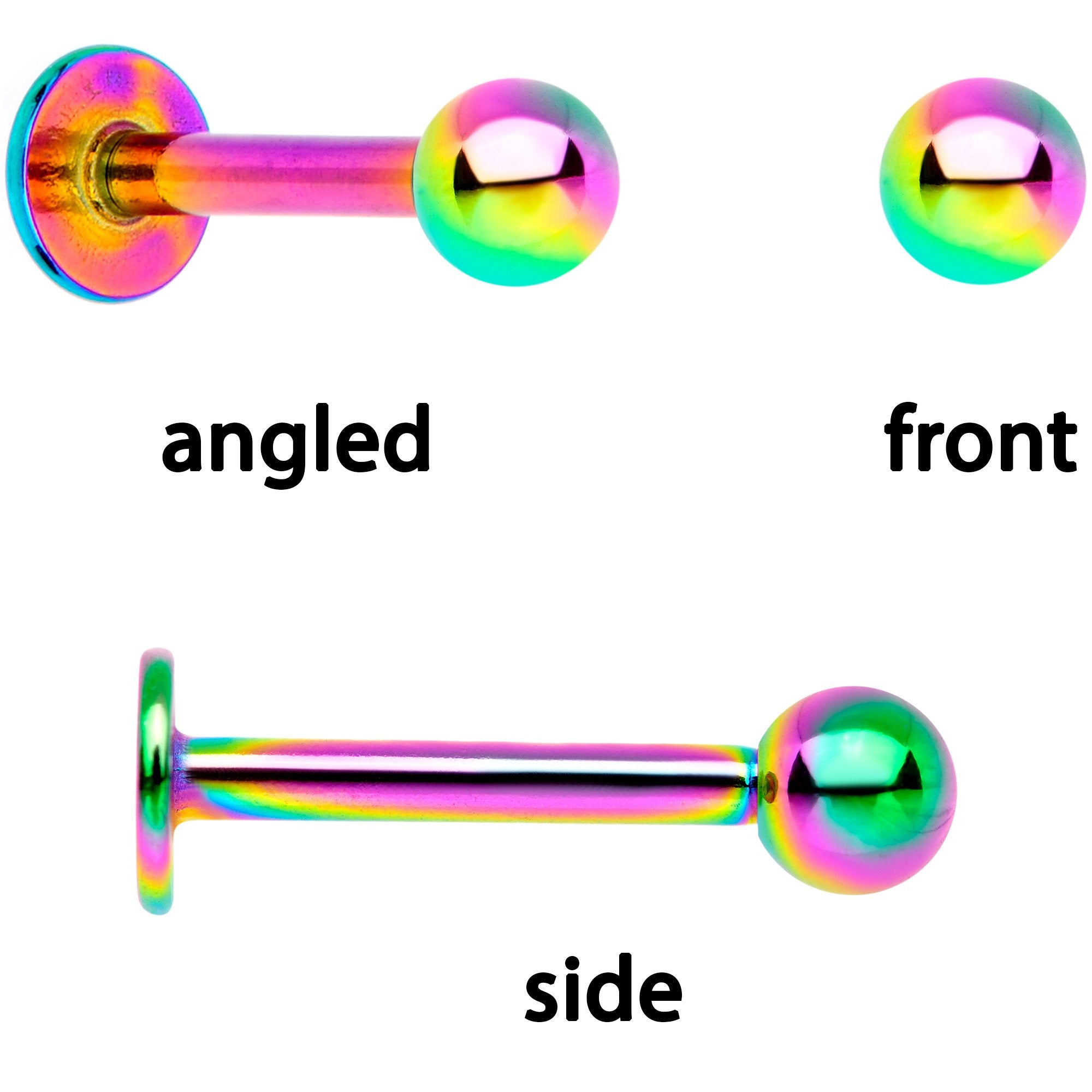 16G 1/4 Pink Gem Rainbow Cartilage Tragus Earring Set of 3