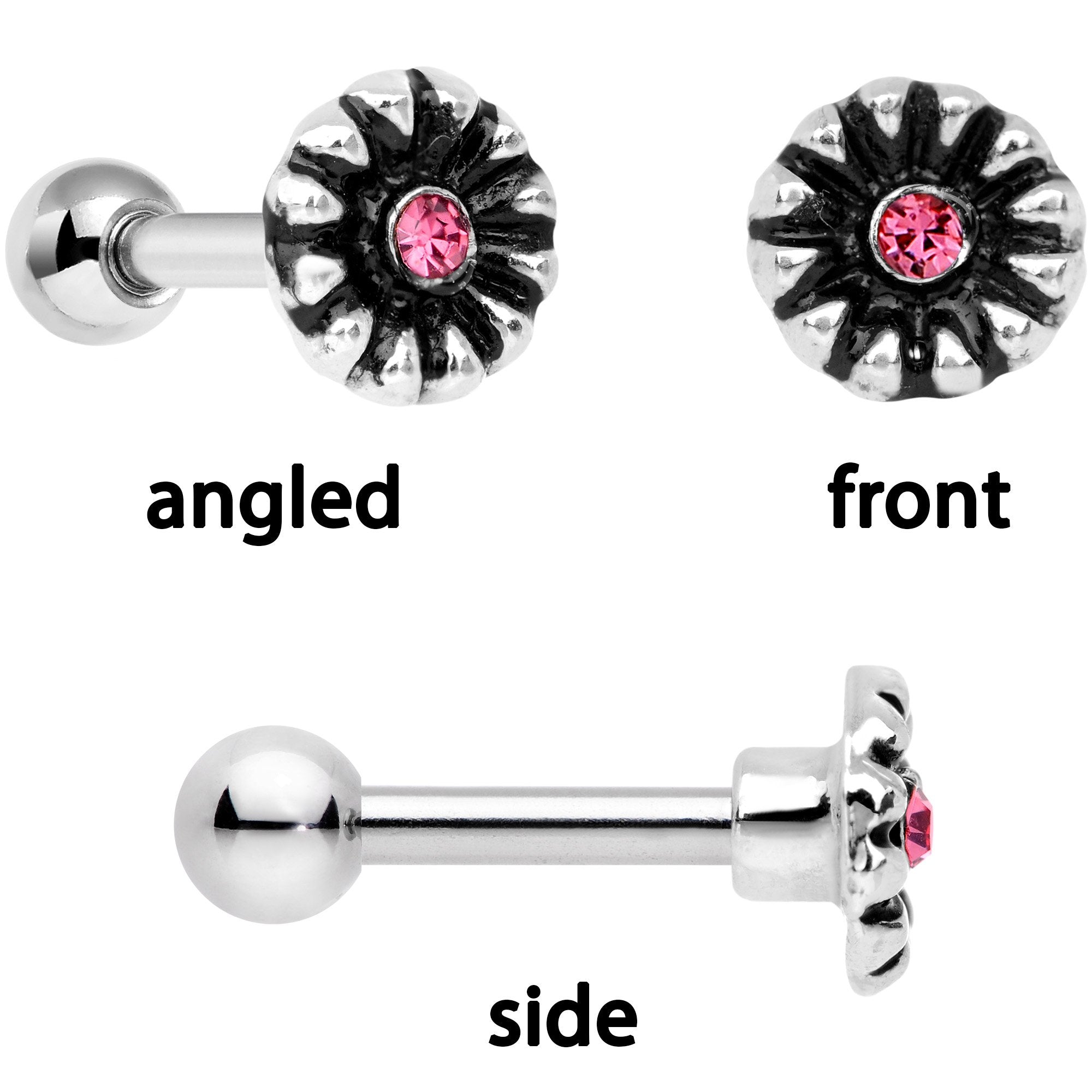 16G 1/4 Perfect in Pink Cartilage Tragus Earring Set of 3