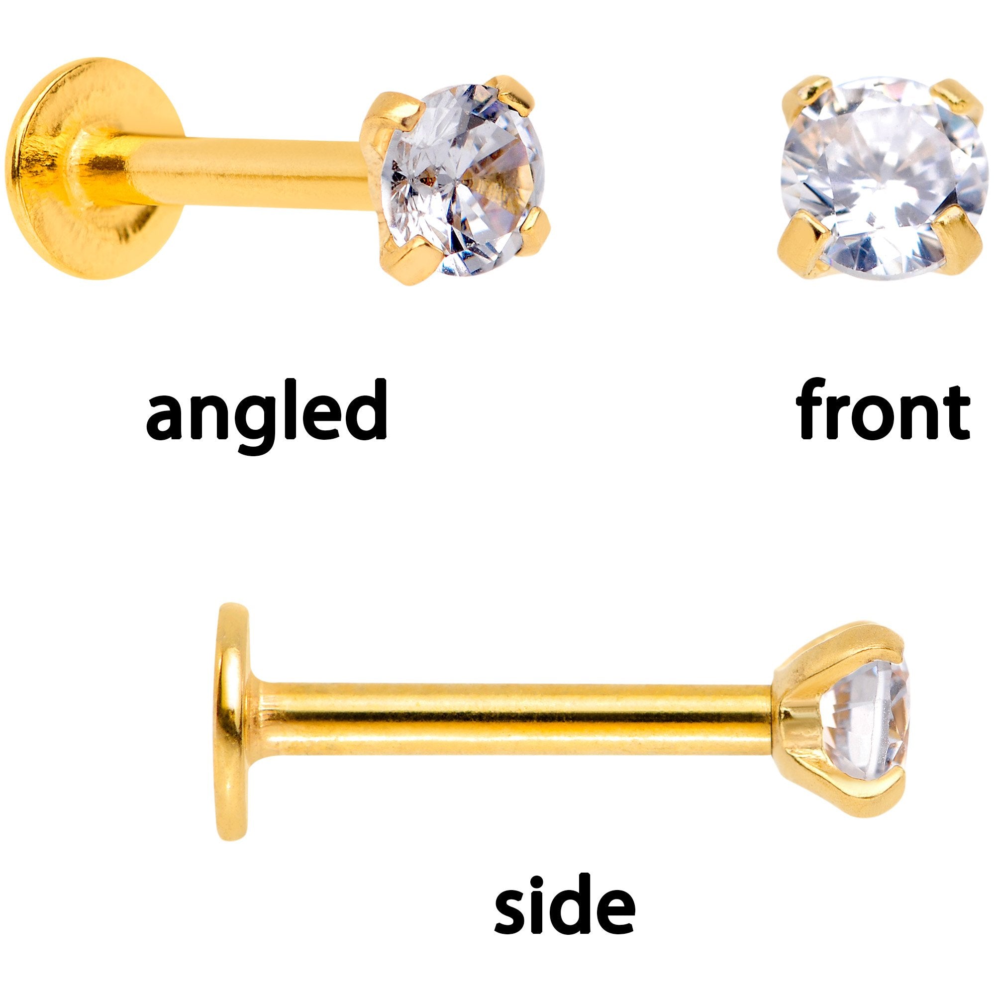 16G 1/4 Clear Gem Gold Tone Spring Cartilage Tragus Set of 3