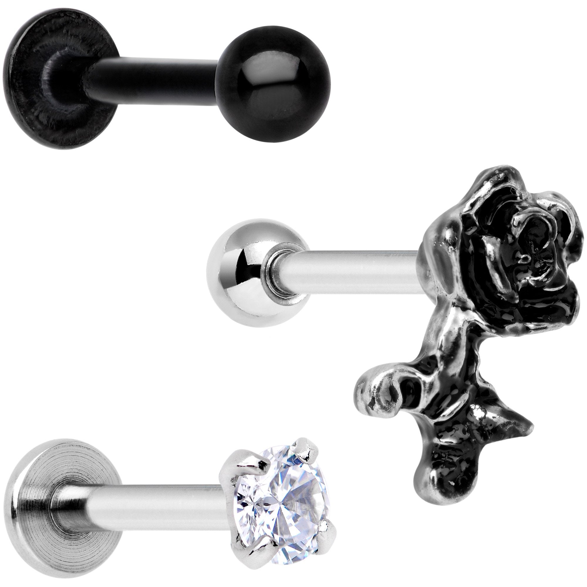 16G 1/4 Clear Gem Springtime Cartilage Tragus Earring Set of 3