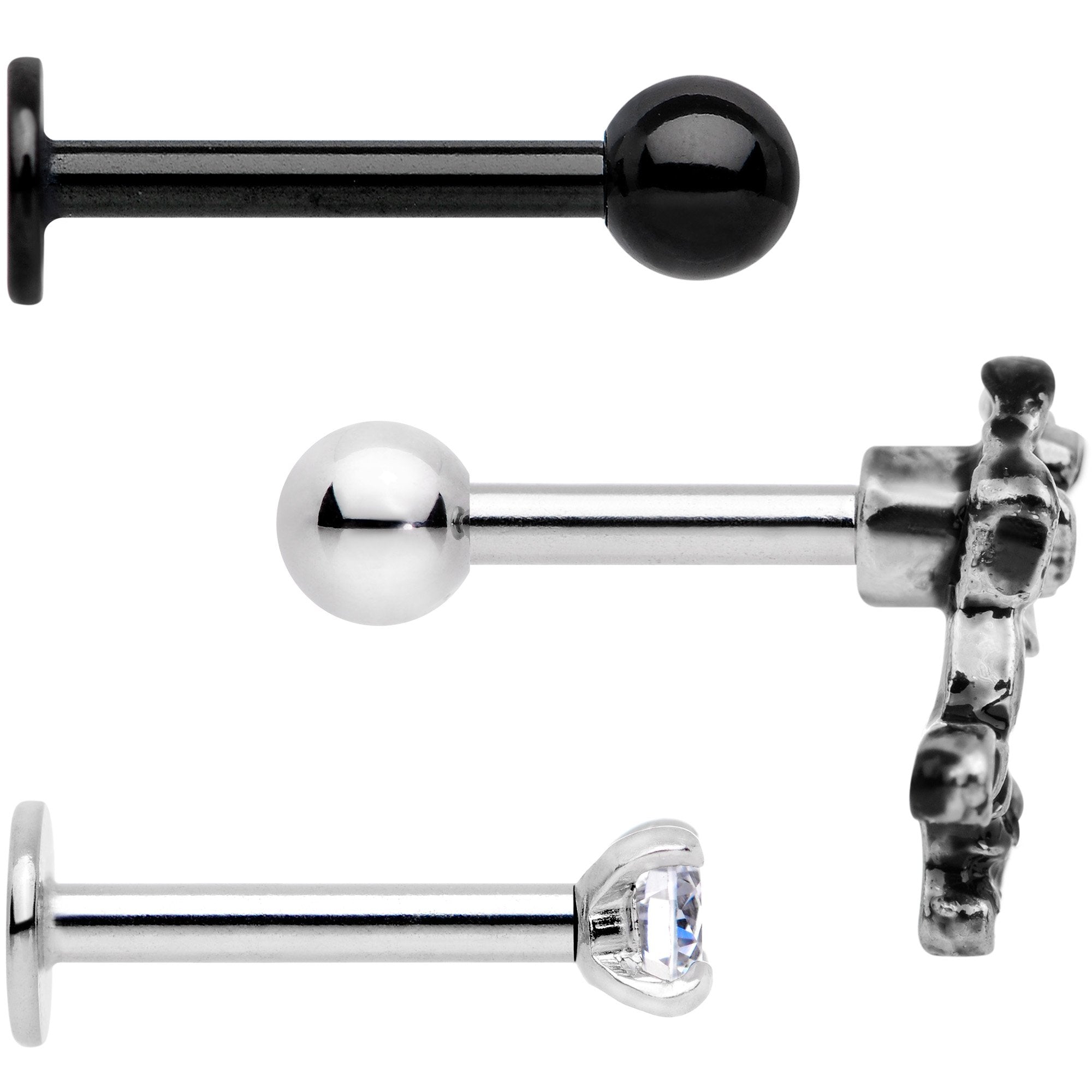 16G 1/4 Clear Gem Springtime Cartilage Tragus Earring Set of 3