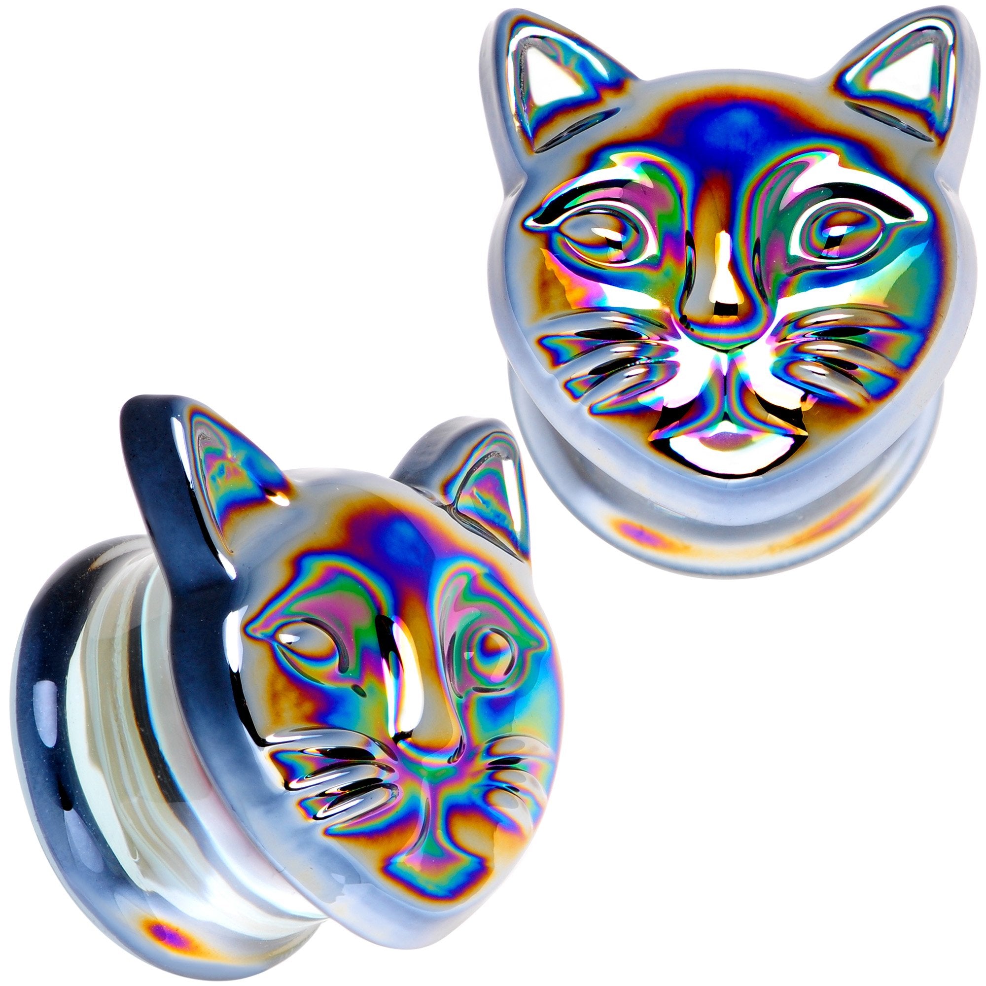 Aurora Black Glass Kitty Cat Double Flare Plug Set 6mm to 25 mm
