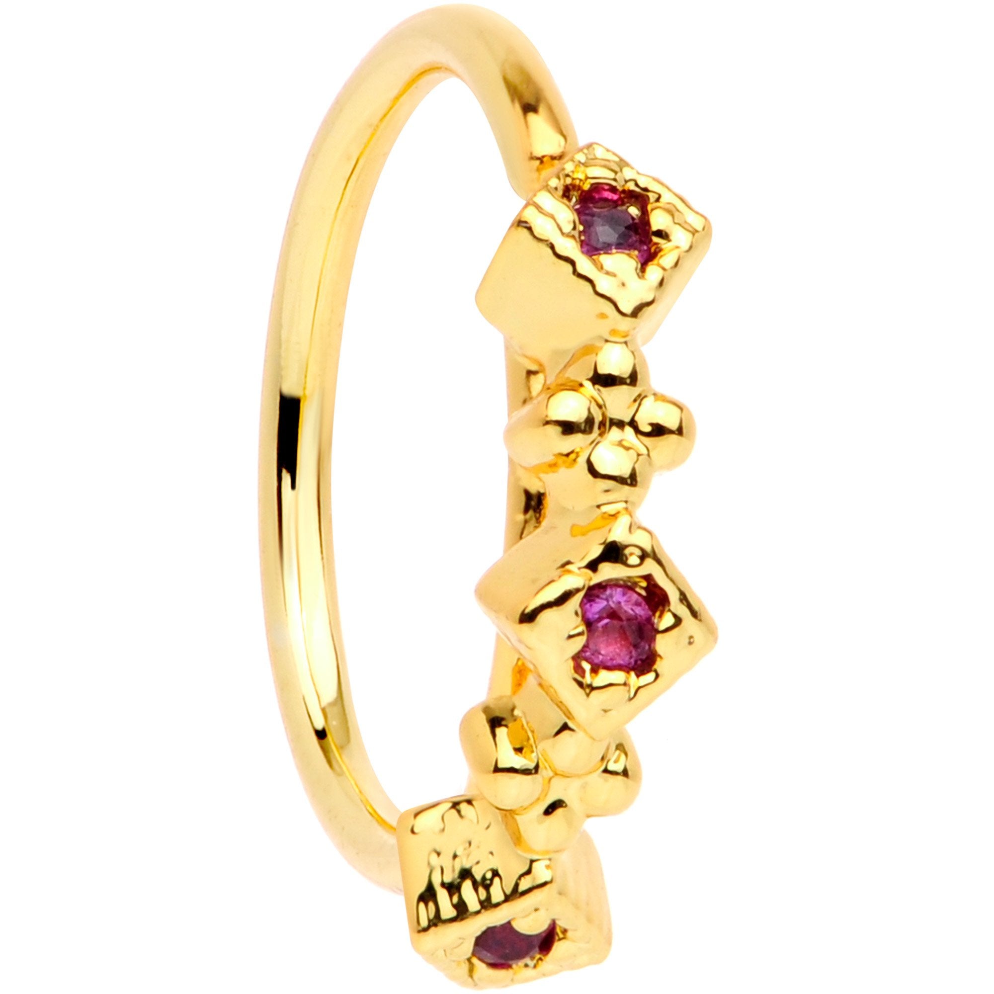 20G 5/16 Red Gem Gold Tone Flower Garden Seamless Circular Ring