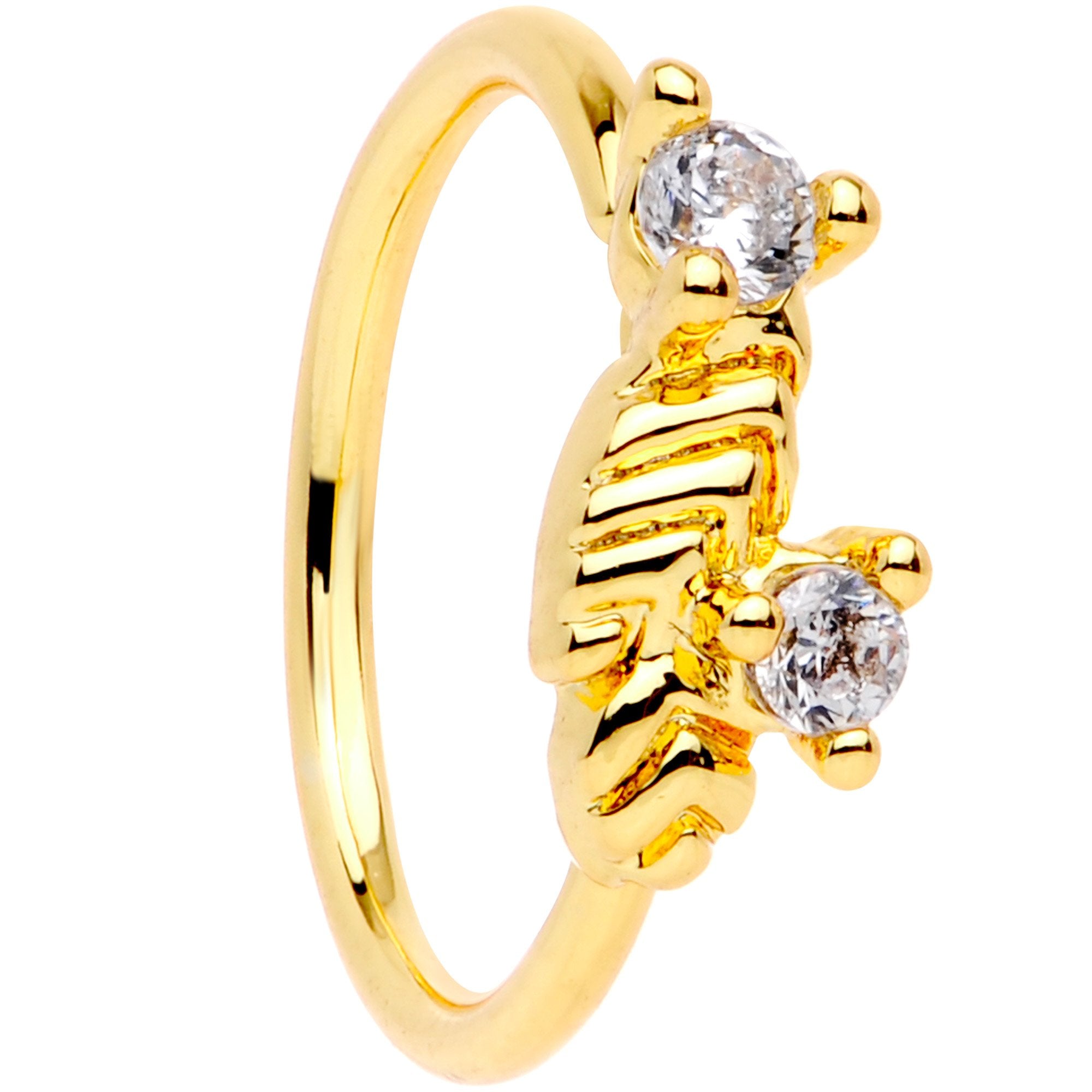 20G 5/16 Clear CZ Gem Gold Tone Openwork Seamless Circular Ring