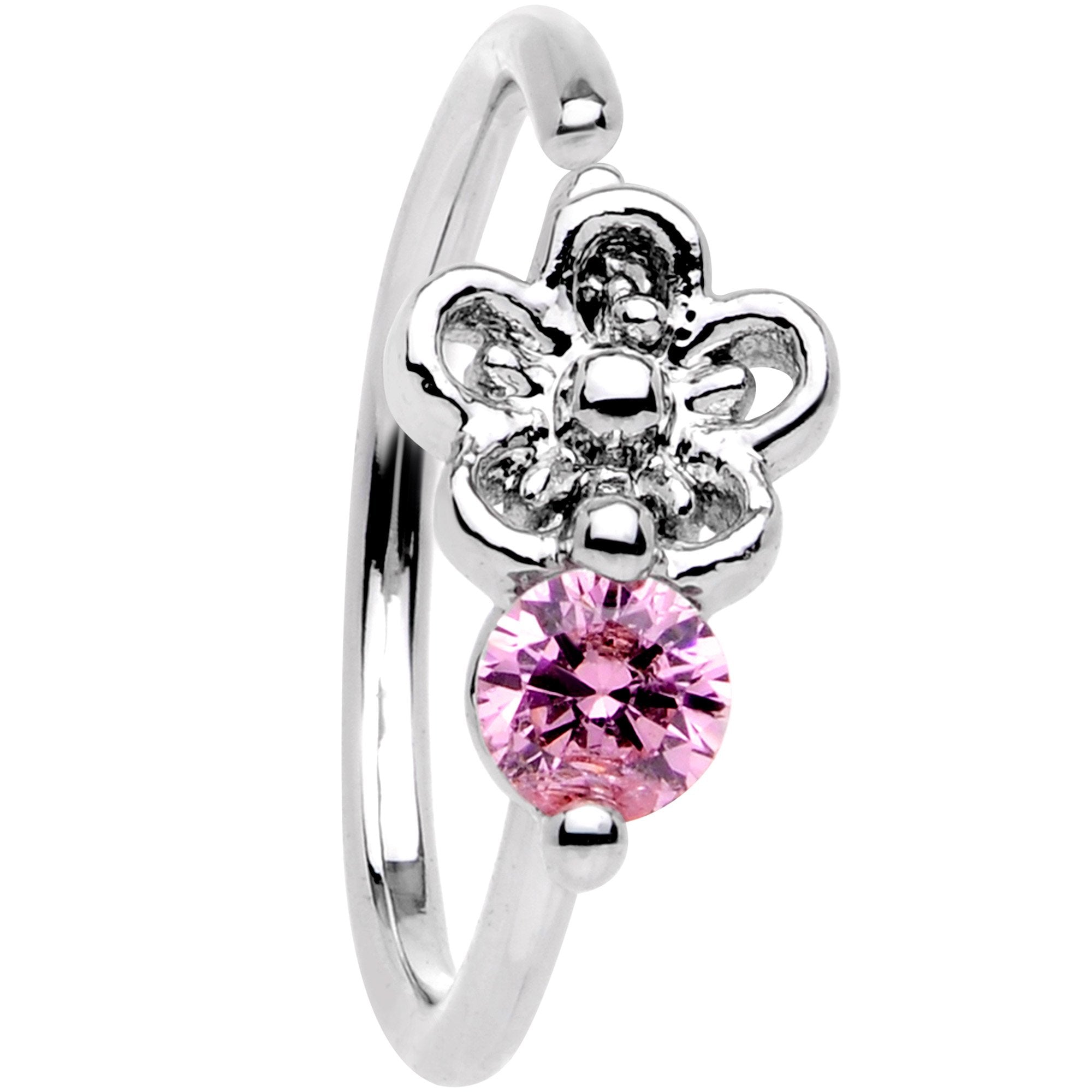 20G 5/16 Pink Gem Flower Seamless Circular Ring