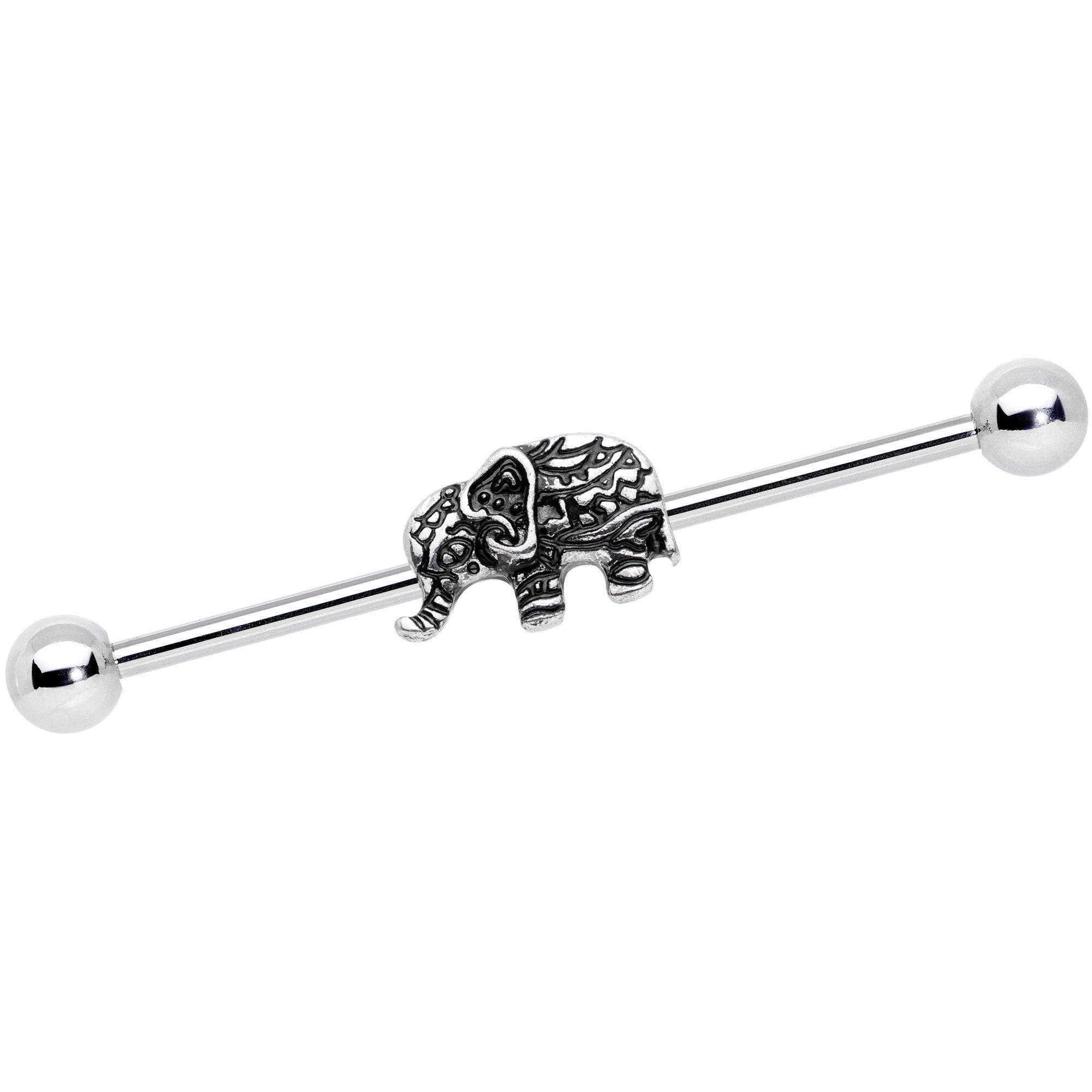 14G Geometric Engraving Elephant Industrial Barbell 38mm