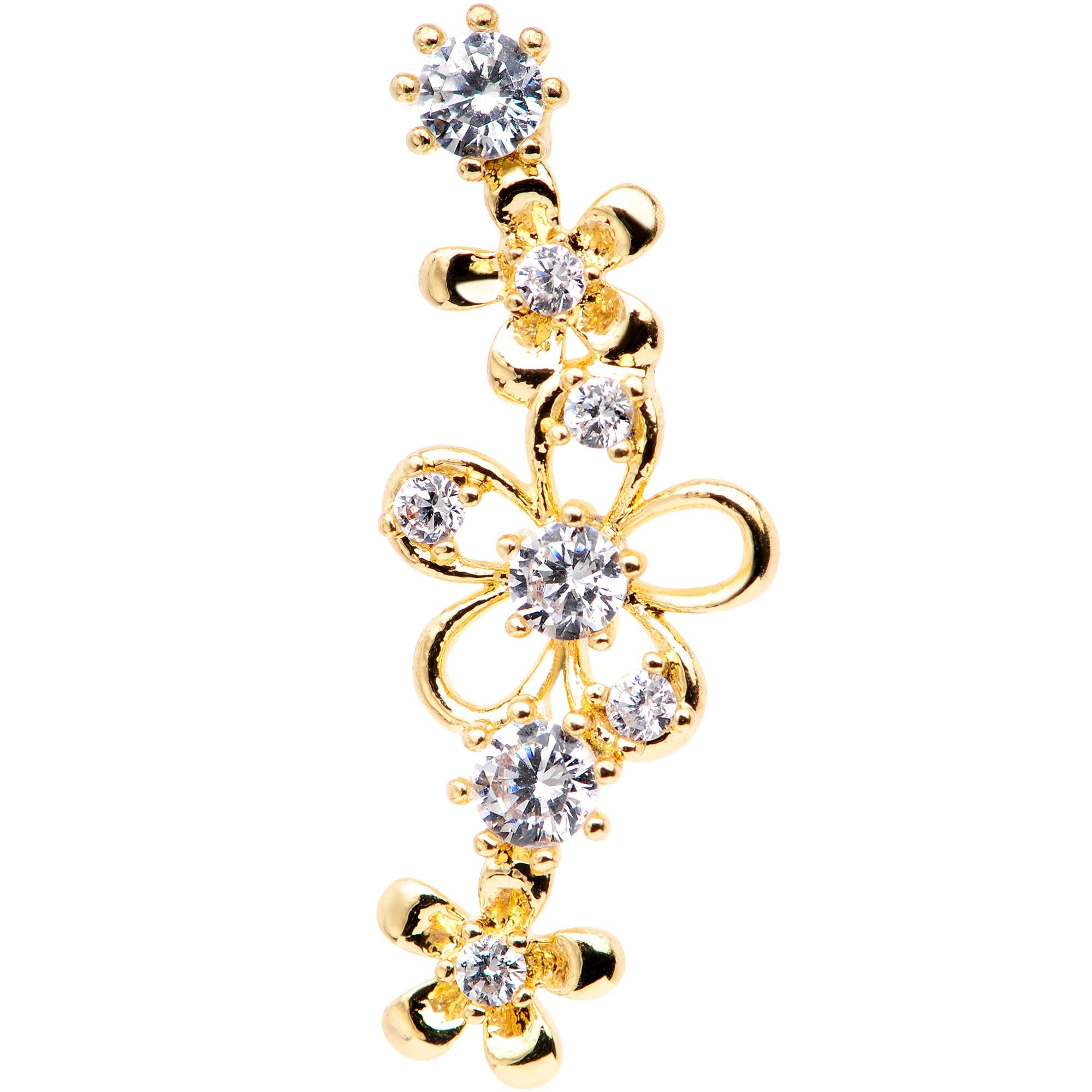 16G 1/4 Clear CZ Gem Gold Tone Flower Left Ear Cartilage Earring