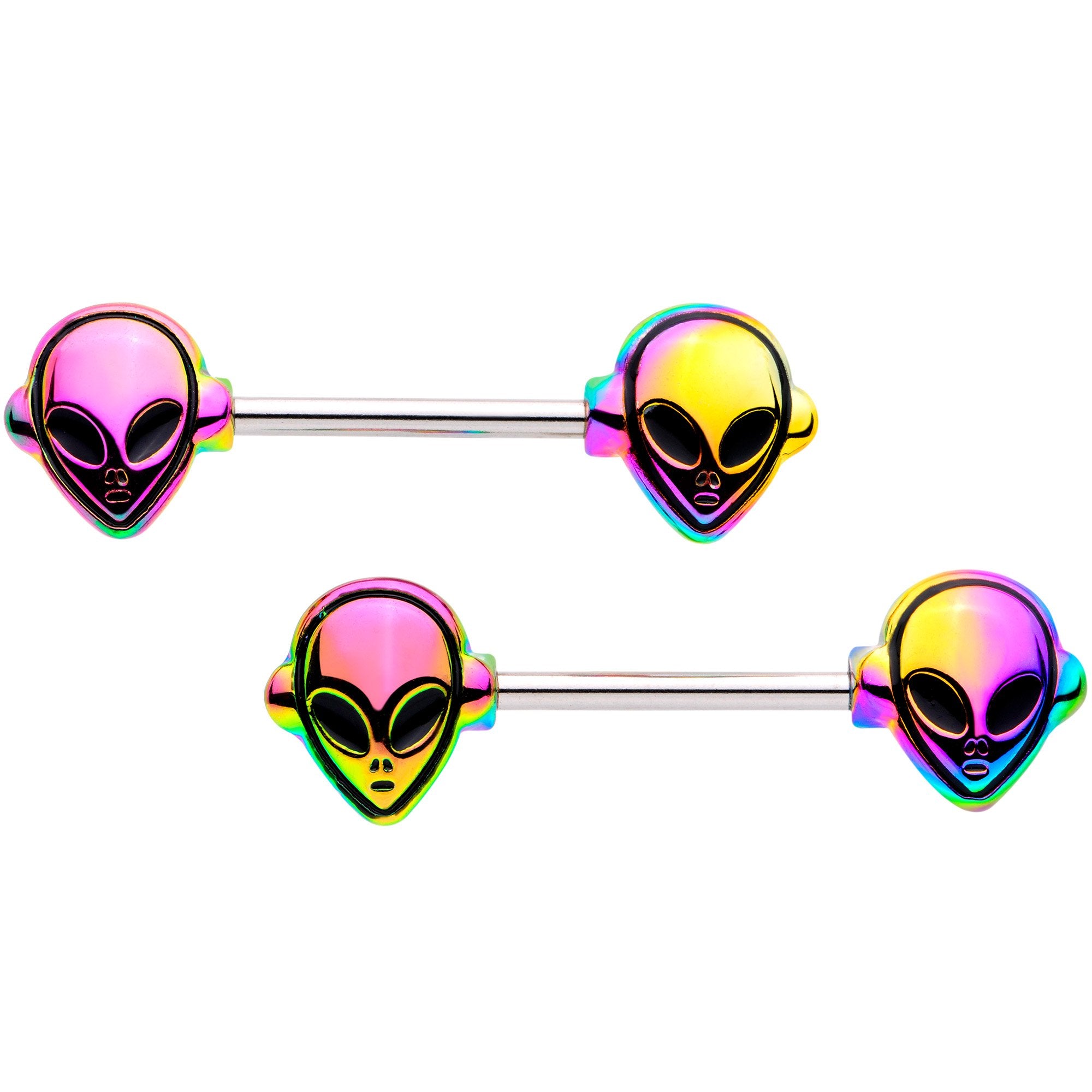 14G 9/16 Rainbow Alien Barbell Nipple Ring Set