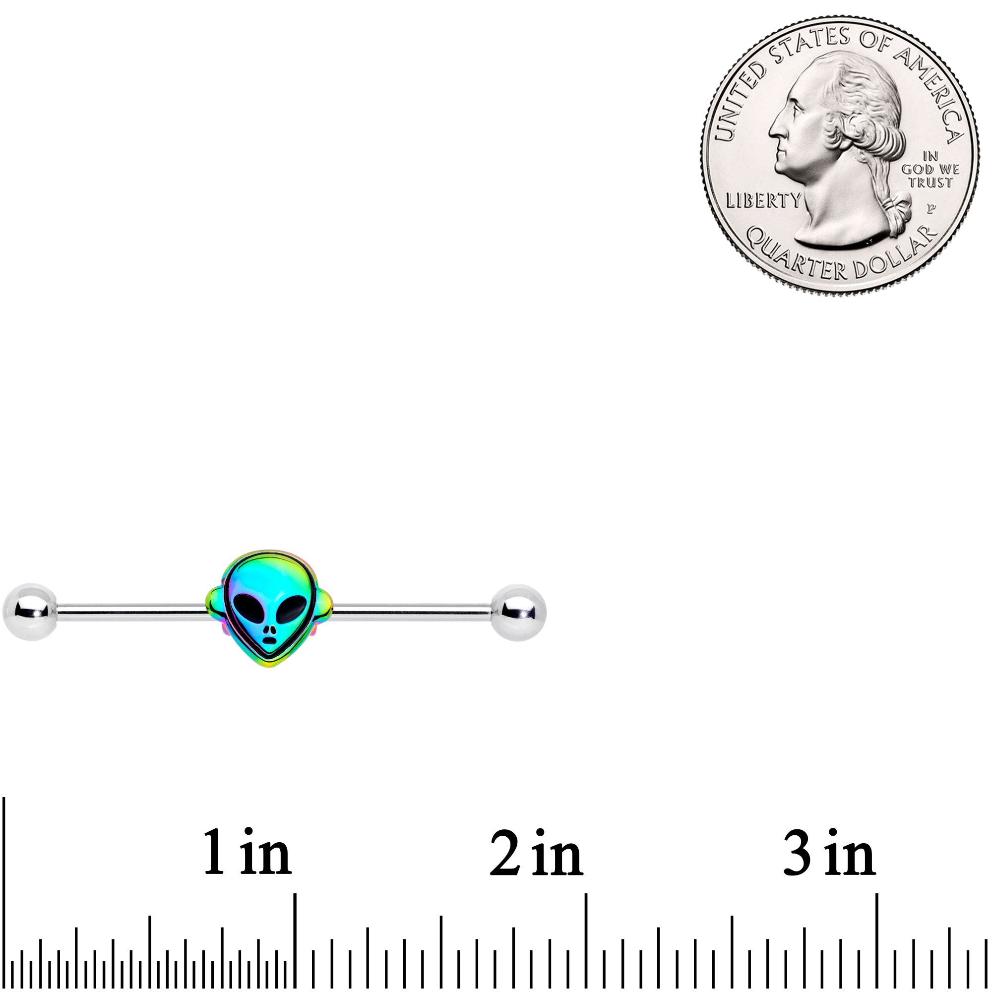 14G Iridescent Alien Face Industrial Barbell 38mm