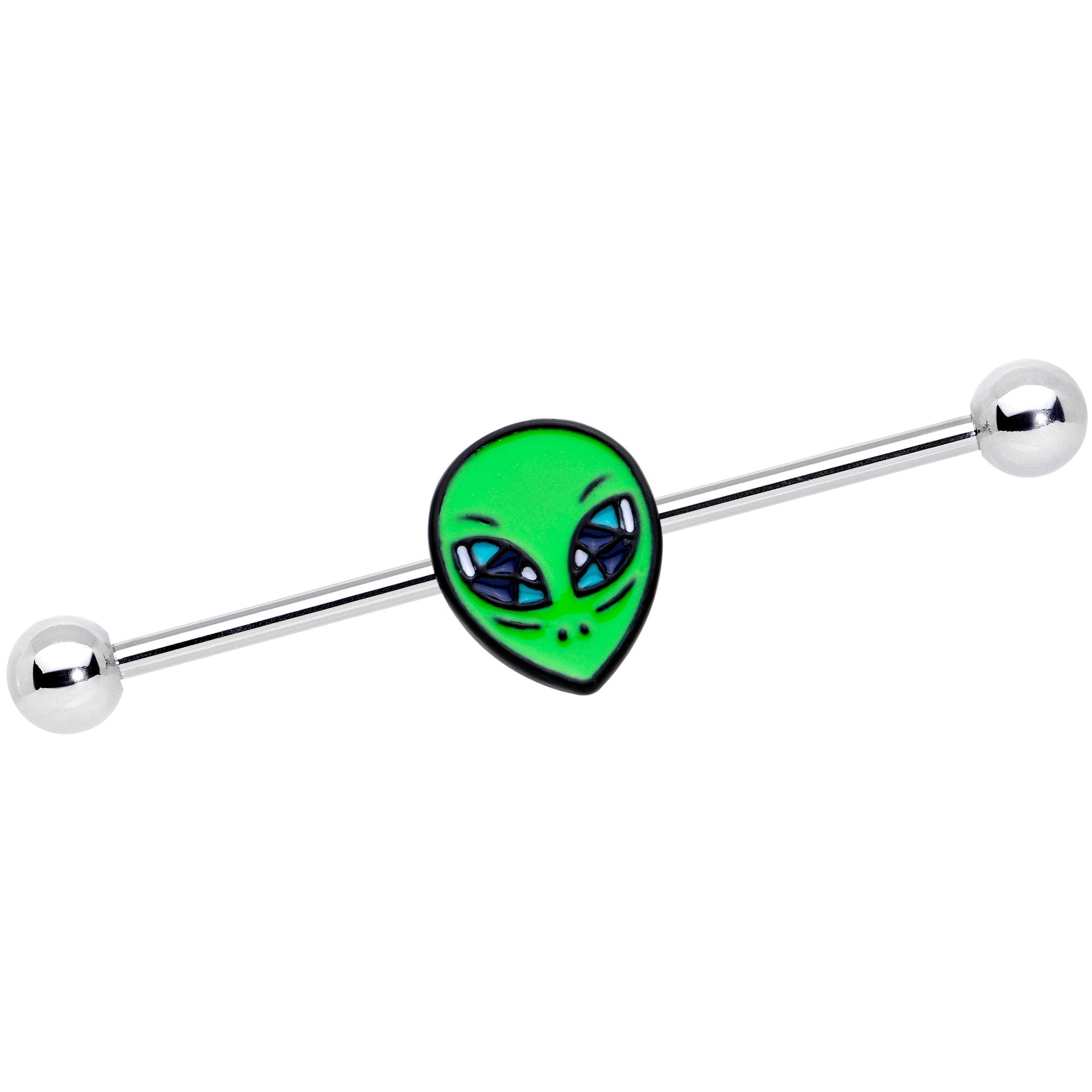 14G Hypnotic Eye Green Alien Industrial Barbell 38mm