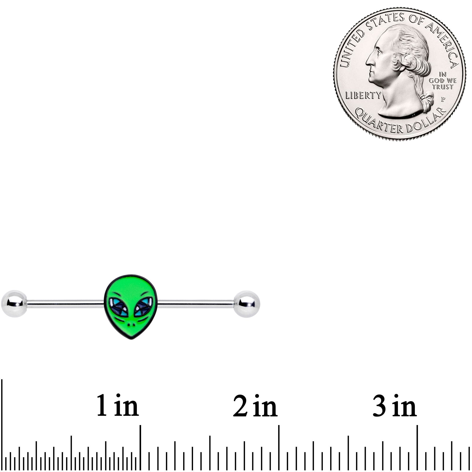 14G Hypnotic Eye Green Alien Industrial Barbell 38mm