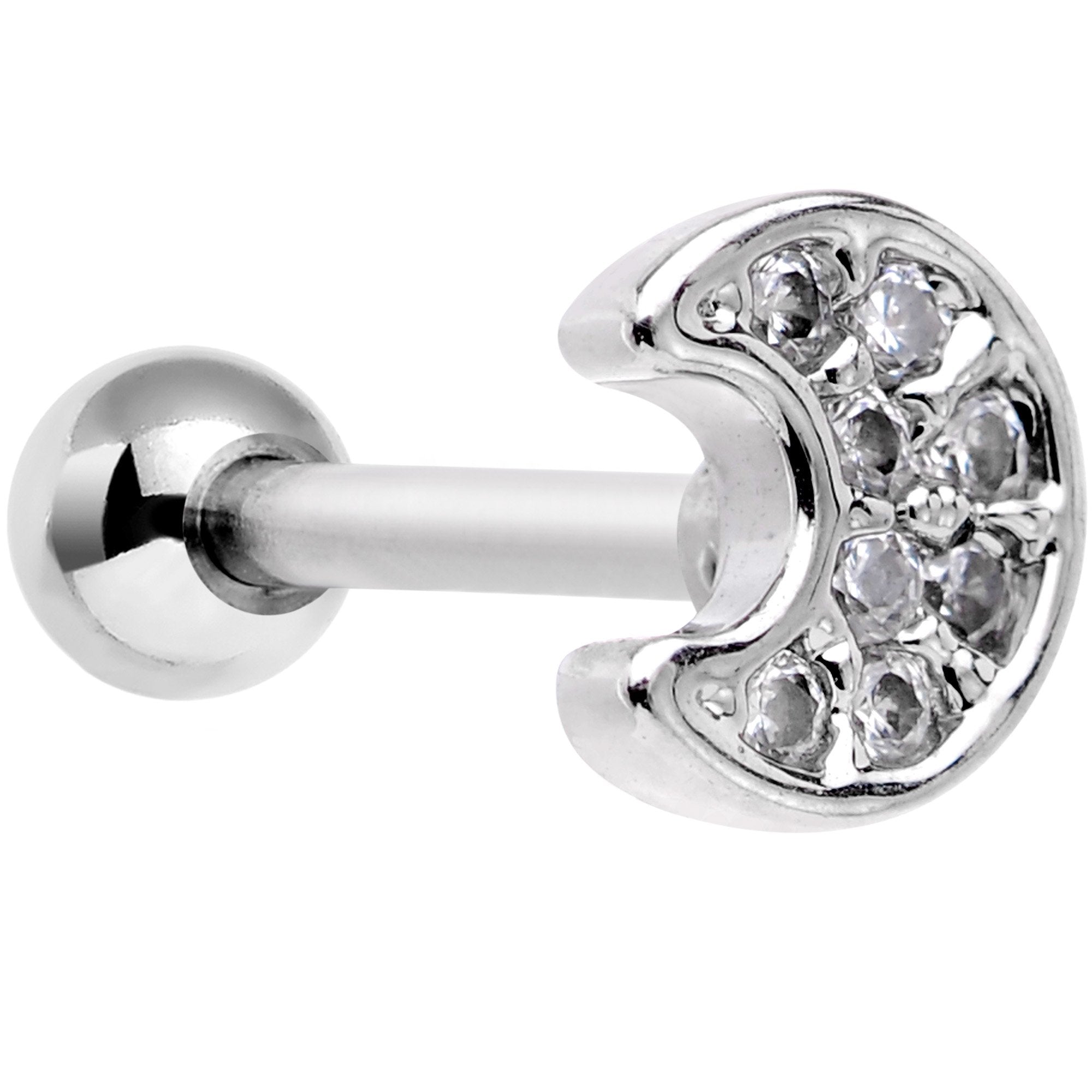 18G 5/16 Clear Gem Crescent Moon Tragus Cartilage Earring