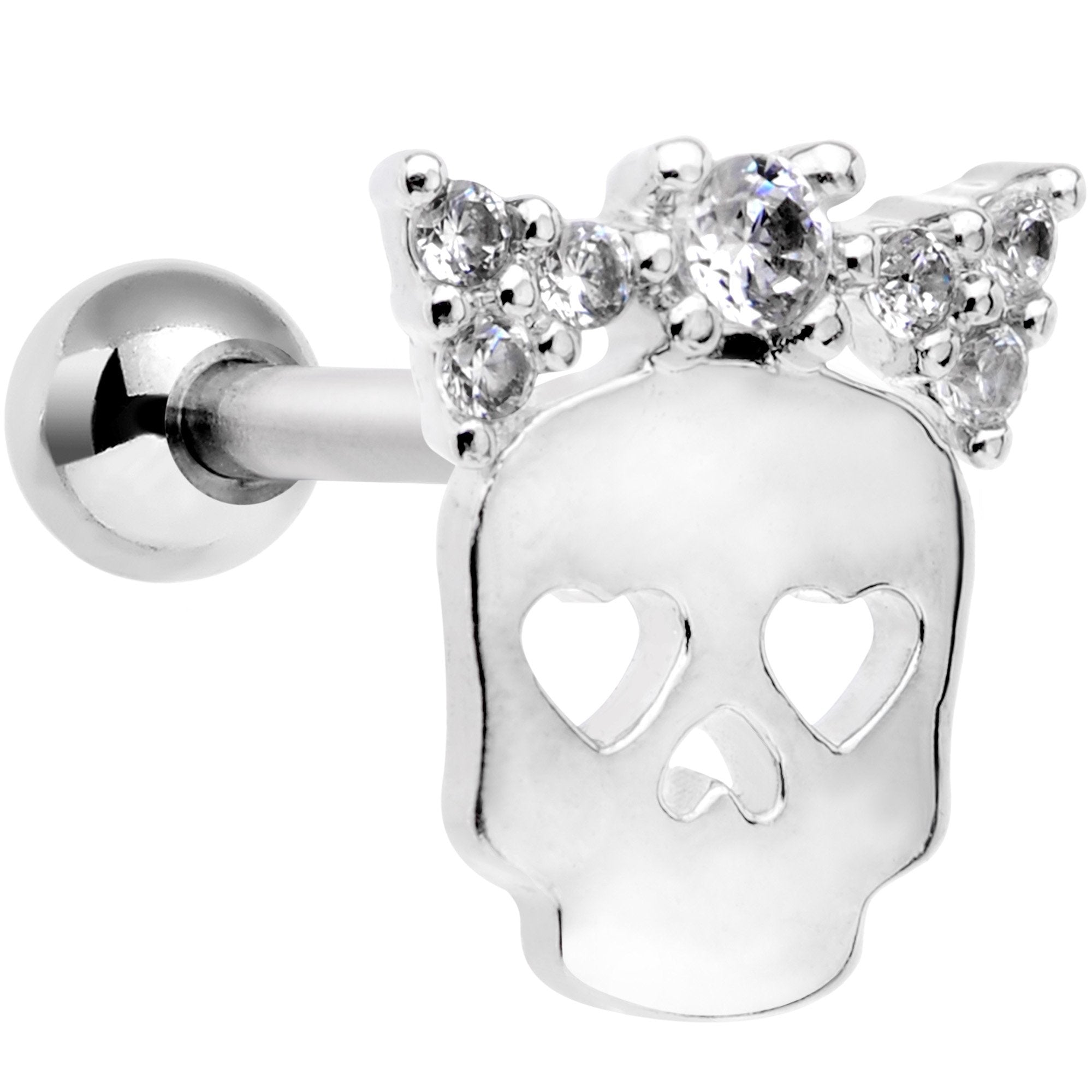 16G 5/16 Clear Gem Halloween Skull Bow Cartilage Tragus Earring