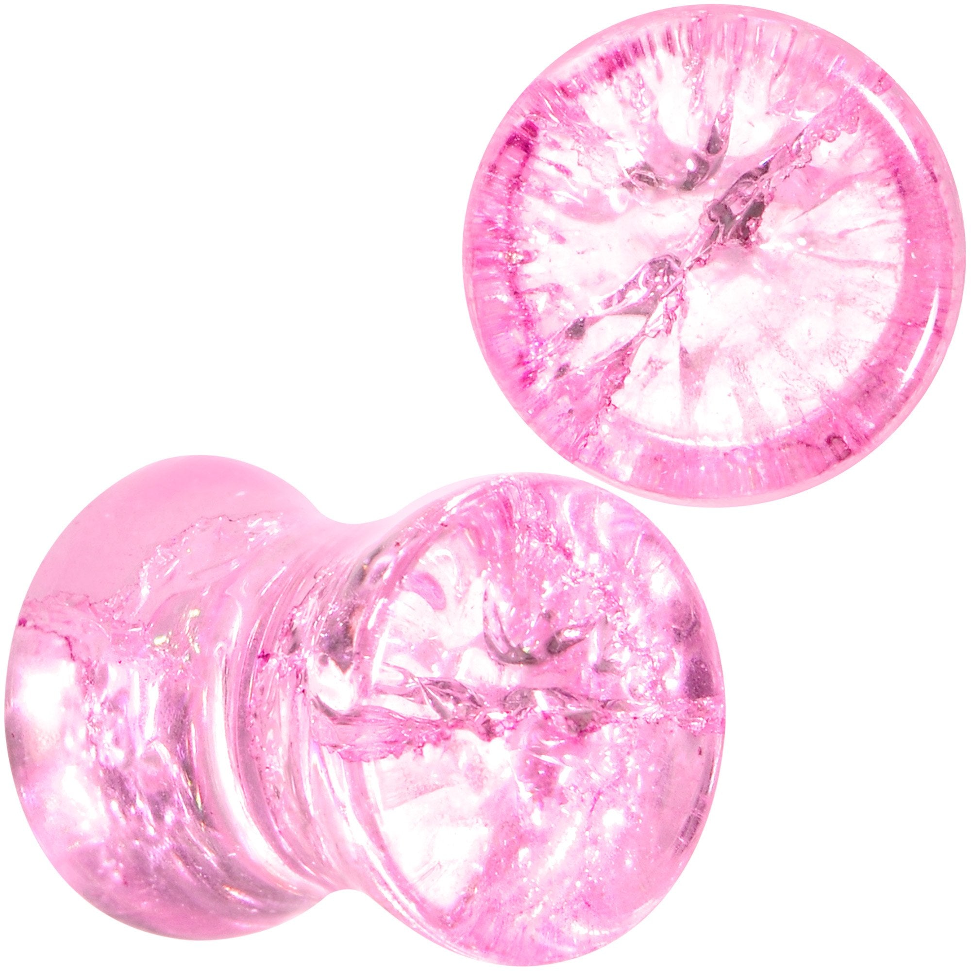 Pink Shattered Glass Flamingo Saddle Plug Set 6mm to 16mm