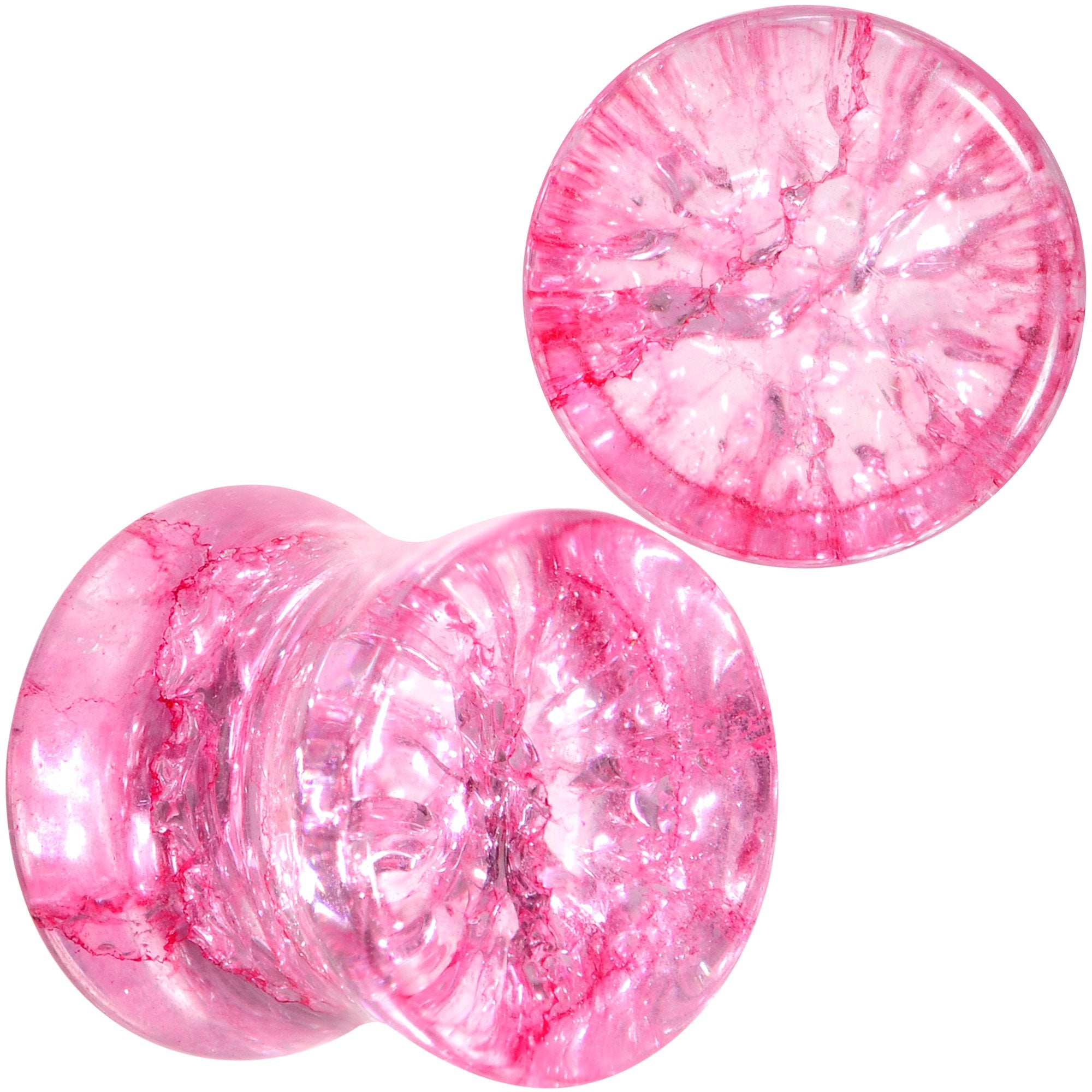 Pink Shattered Glass Flamingo Saddle Plug Set 6mm to 16mm