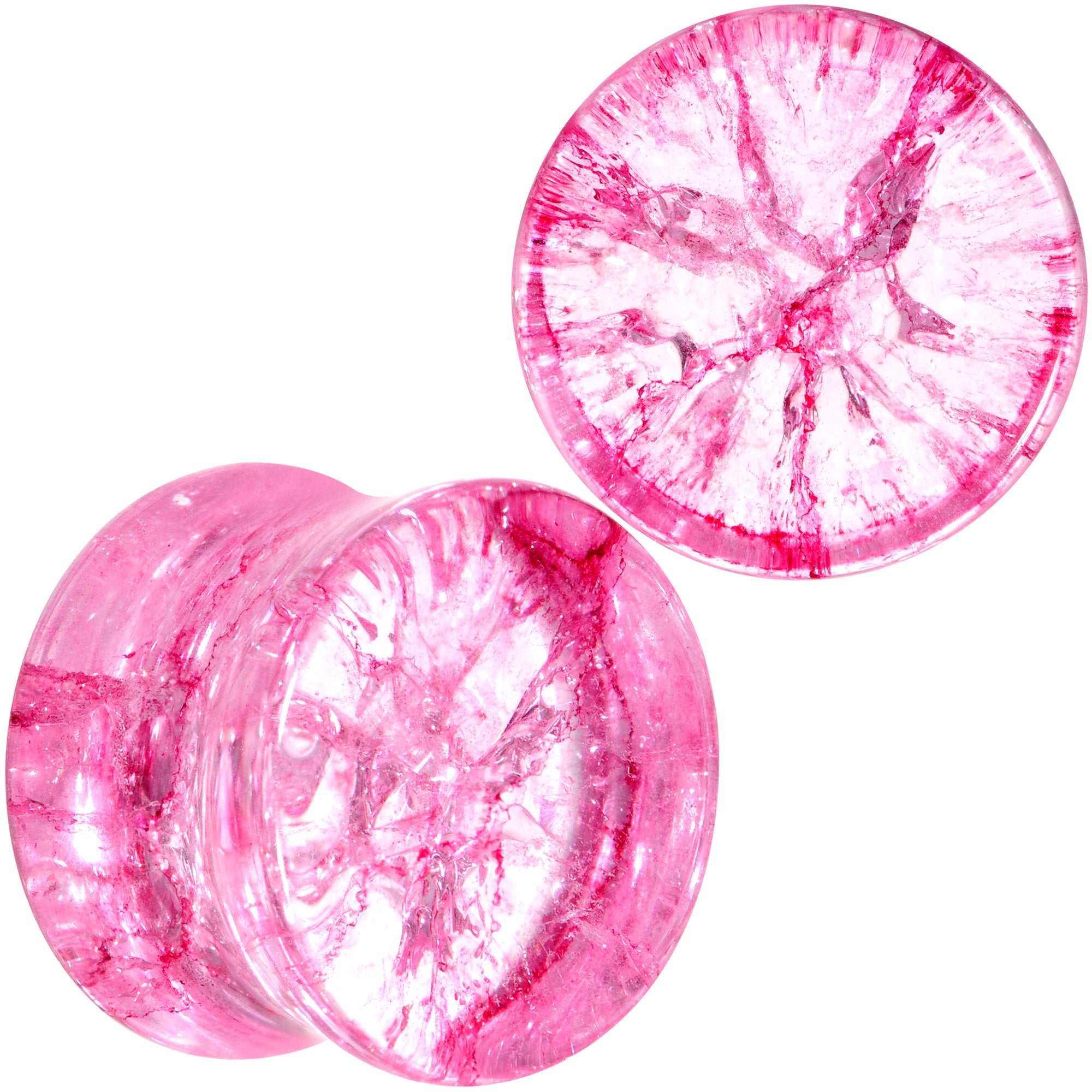 Pink Shattered Glass Flamingo Saddle Plug Set 6mm to 16mm
