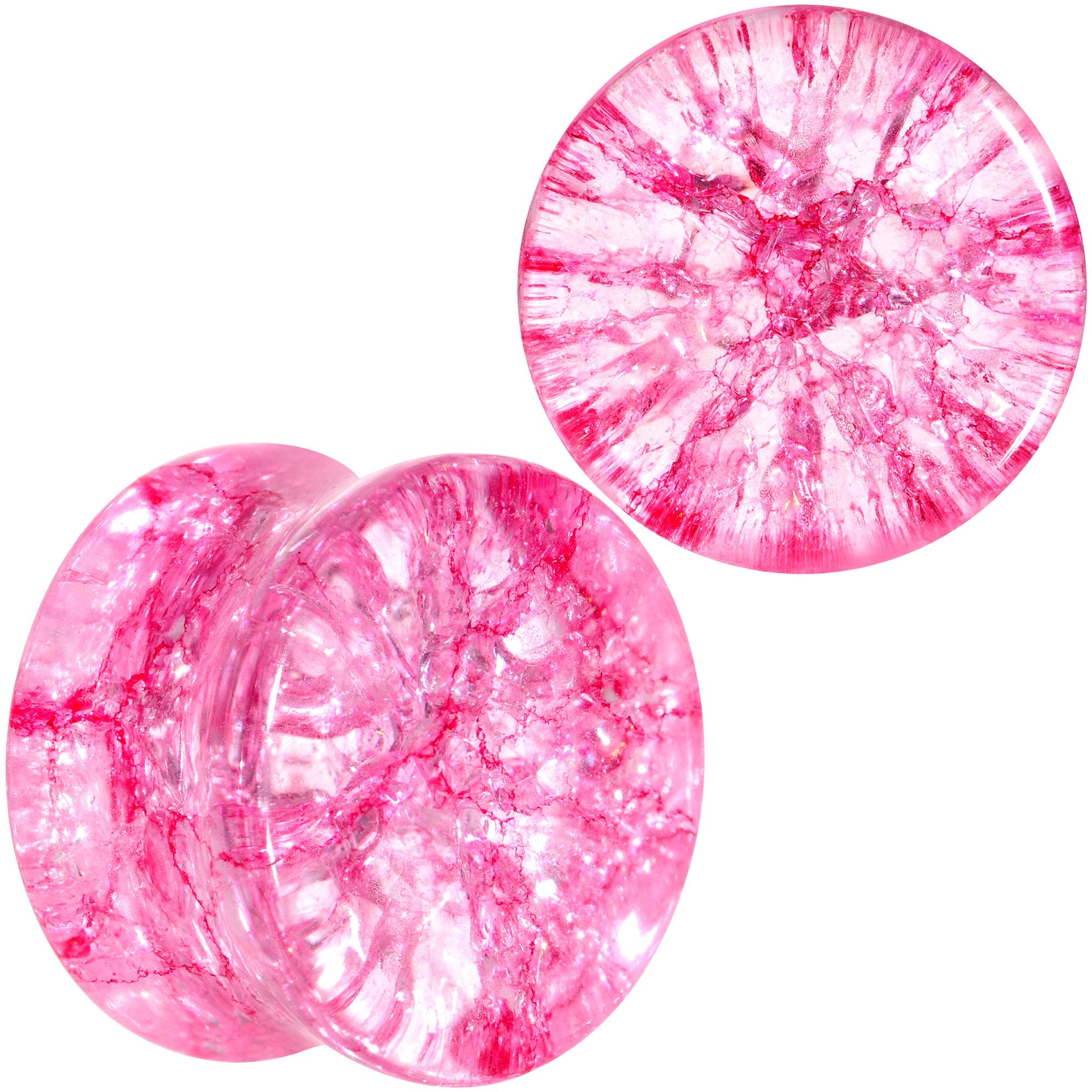Pink Shattered Glass Flamingo Saddle Plug Set 6mm to 16mm