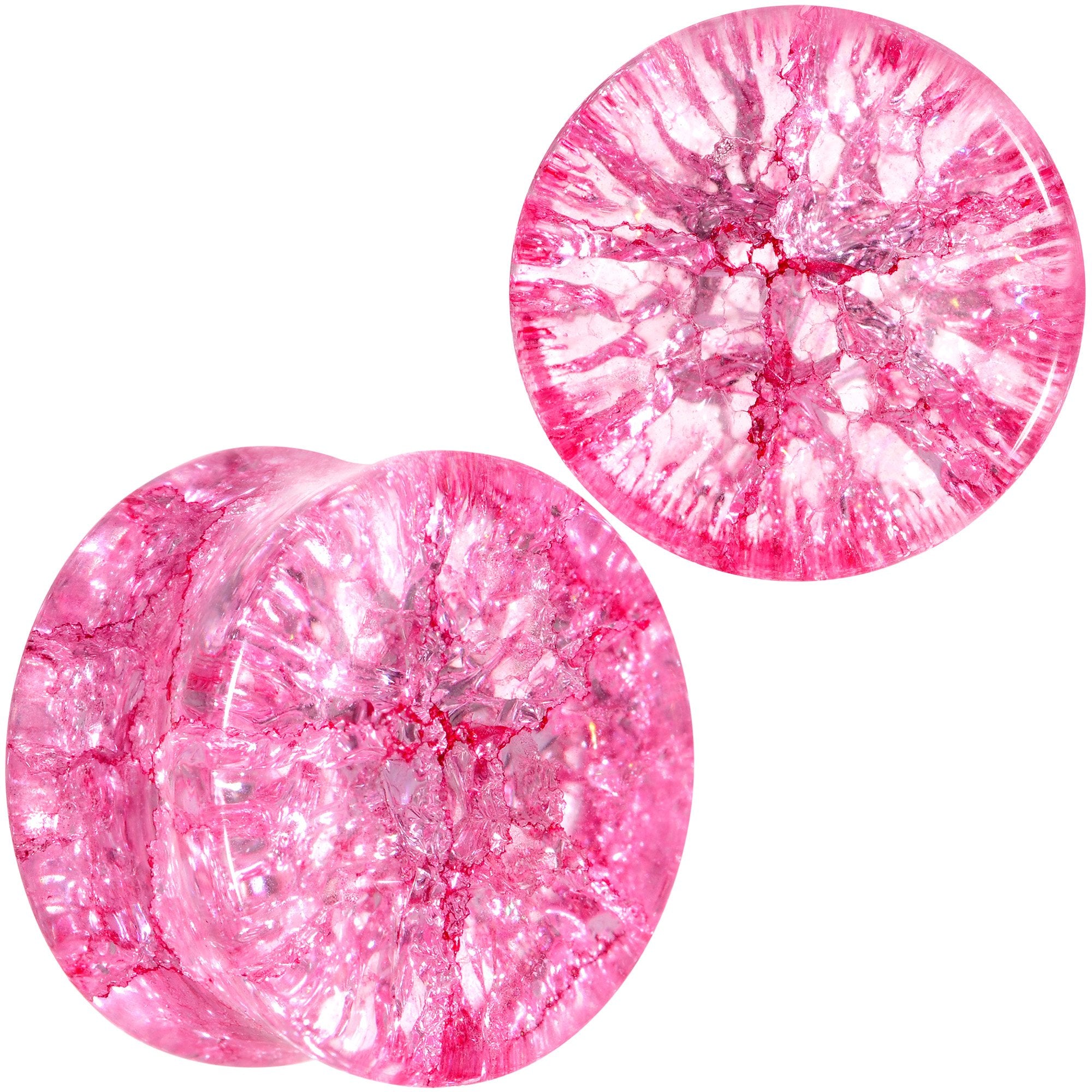 Pink Shattered Glass Flamingo Saddle Plug Set 6mm to 16mm