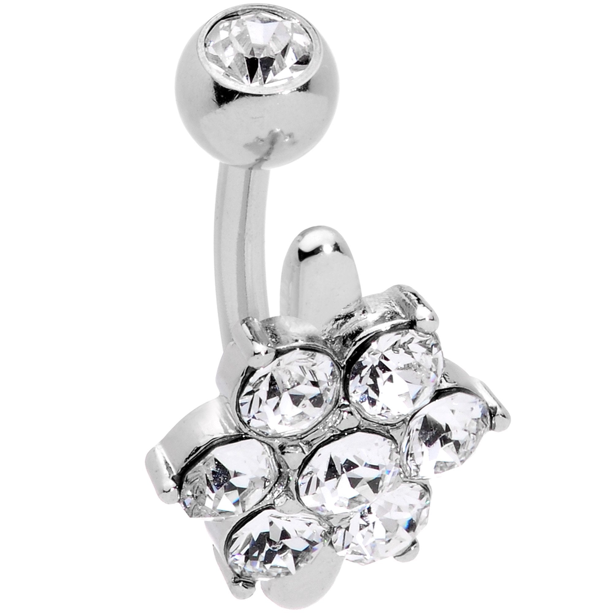 Clear CZ Gem Pretty Posy Flower Top Mount Belly Ring