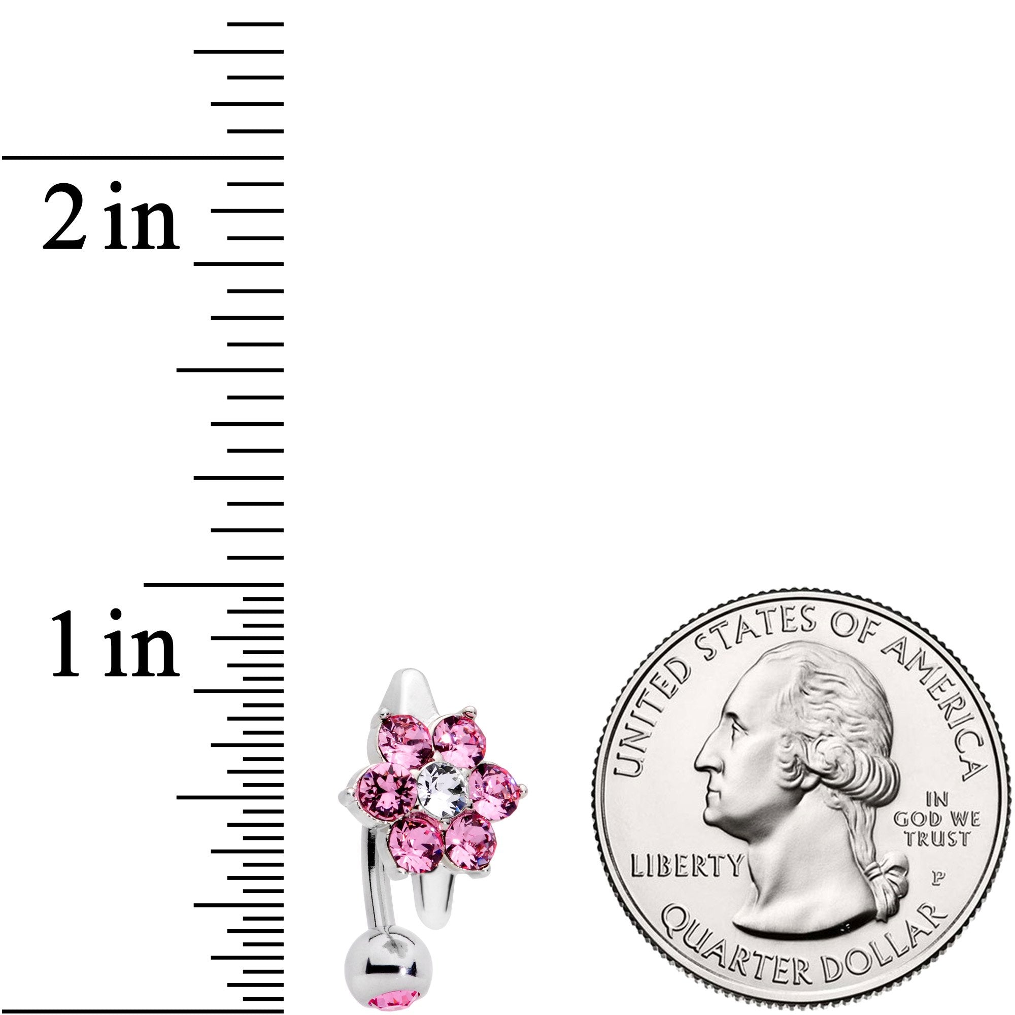 Pink Clear CZ Gem Pretty Posy Flower Top Mount Belly Ring