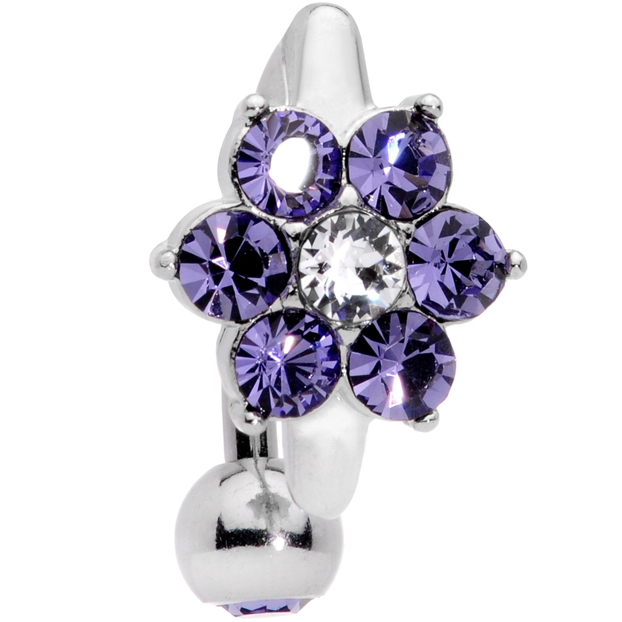 Purple Clear CZ Gem Pretty Posy Flower Top Mount Belly Ring