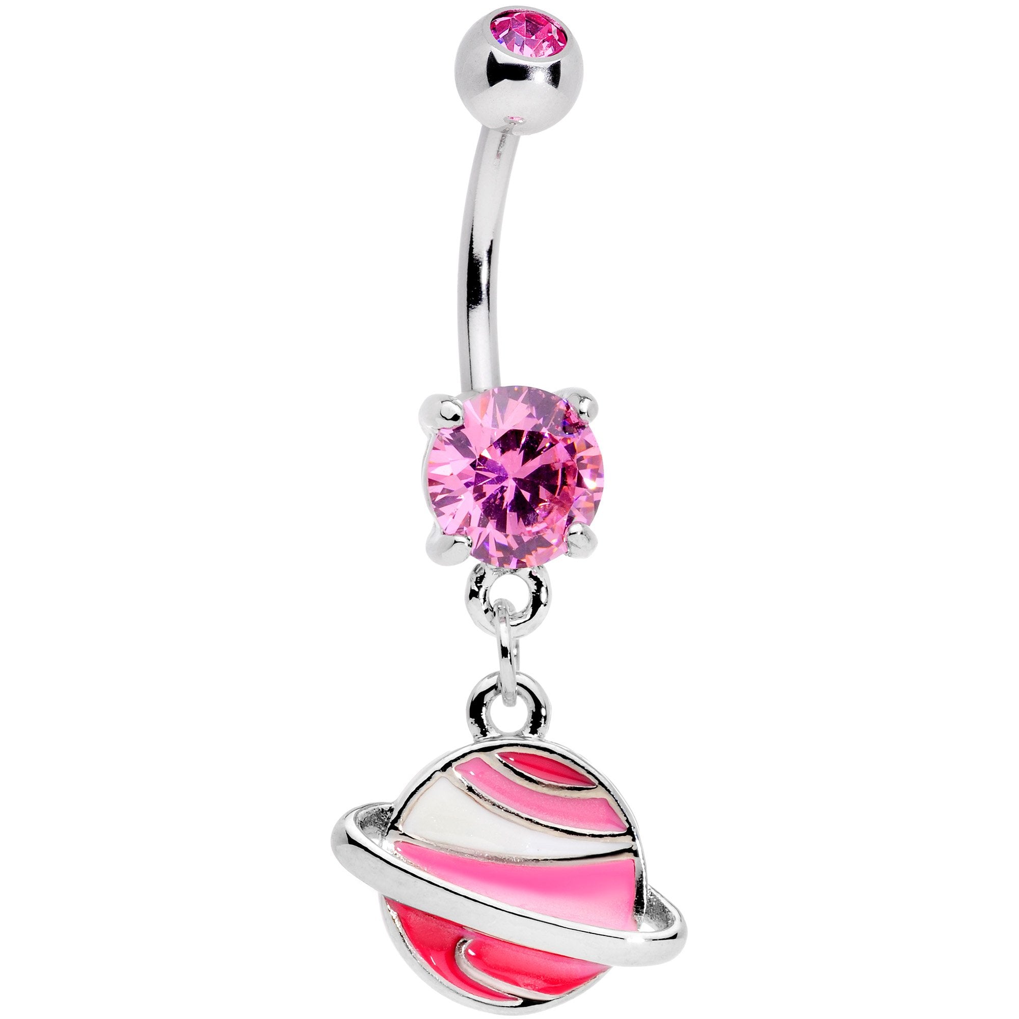 Pink Gem Rings Of Saturn Dangle Belly Ring