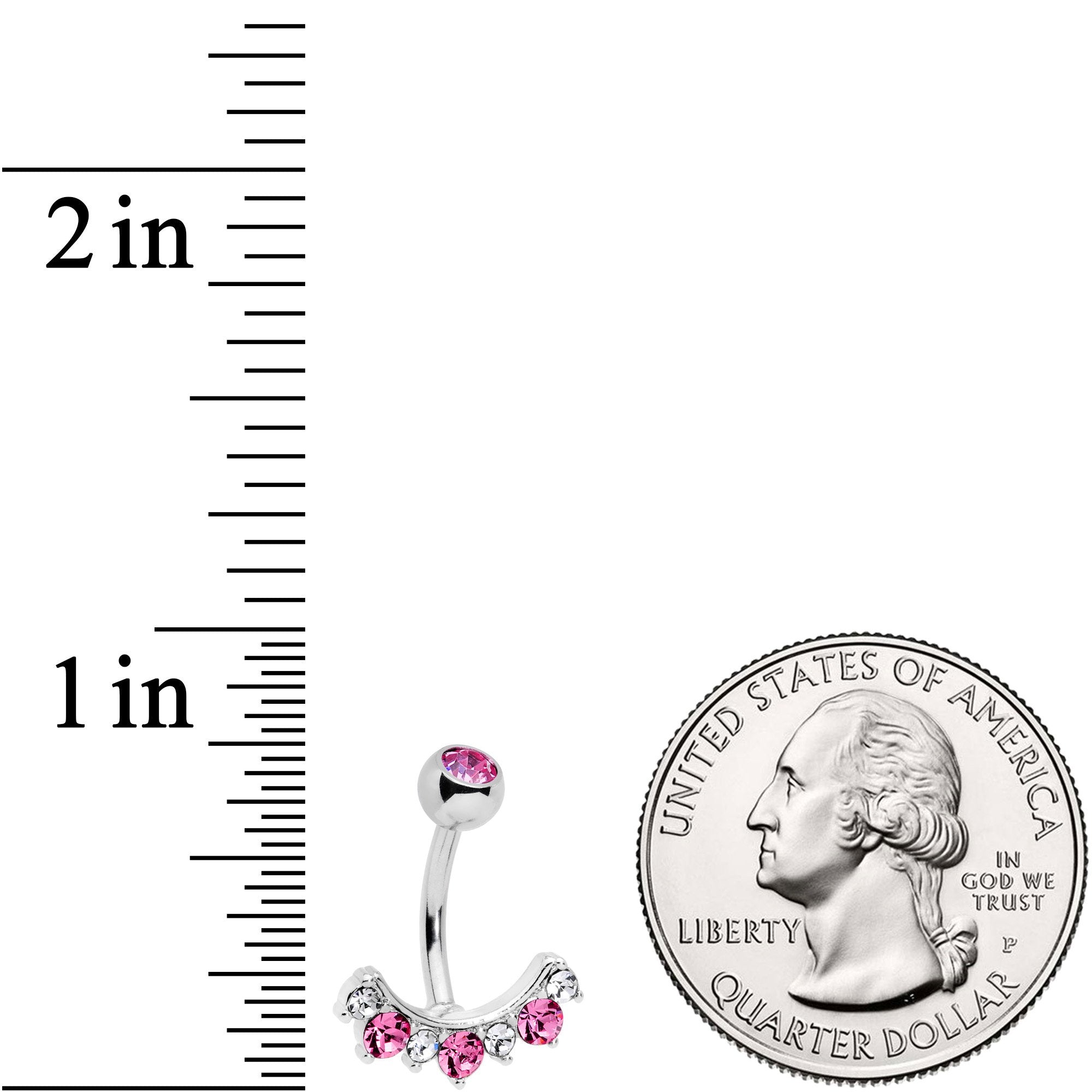 Pink Clear CZ Gem Wave Of Glamour Belly Ring