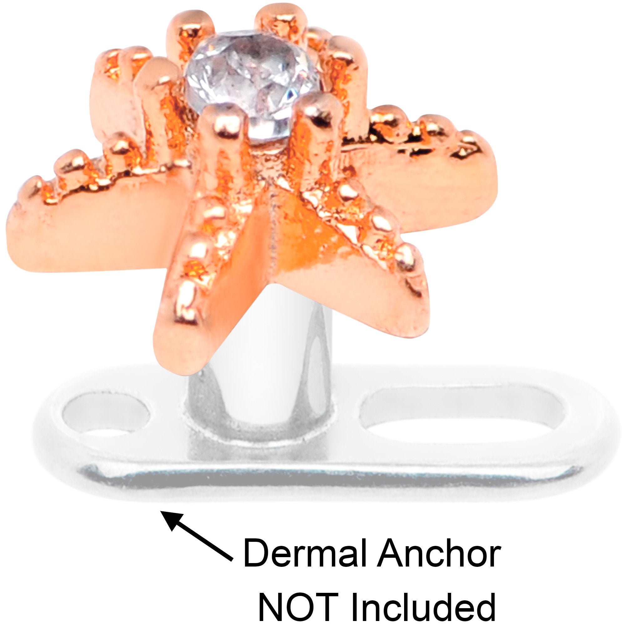 14G Clear CZ Gem Rose Gold Tone Starfish Dermal Anchor Top