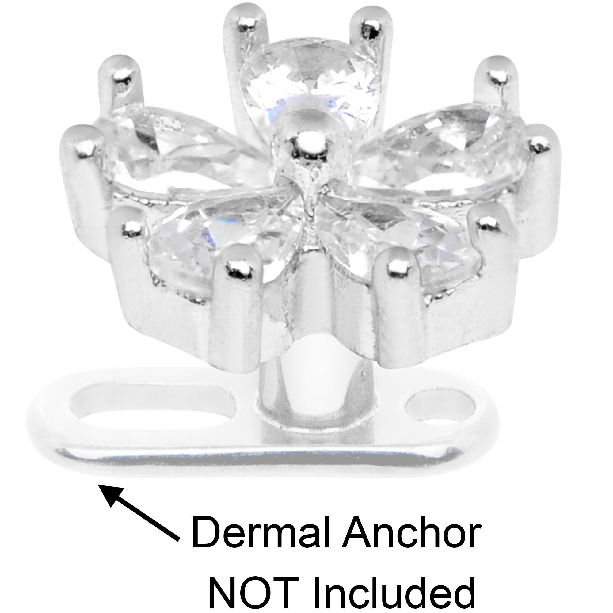 14G Clear CZ Gem Beautiful Bloom Dermal Anchor Top
