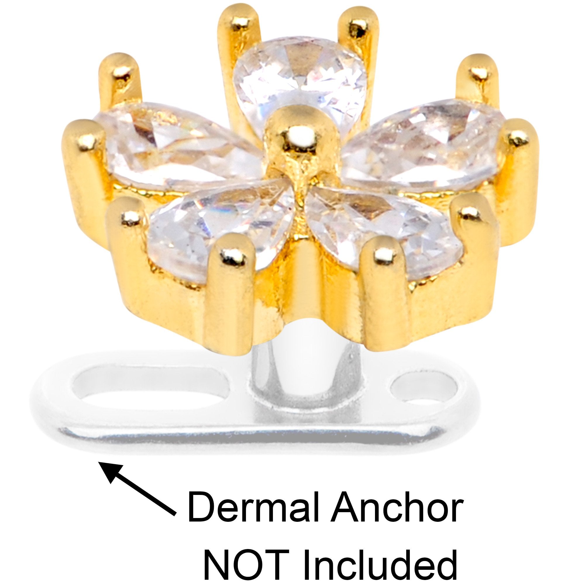 14G Clear CZ Gem Lovely Bloom Gold Tone Dermal Anchor Top