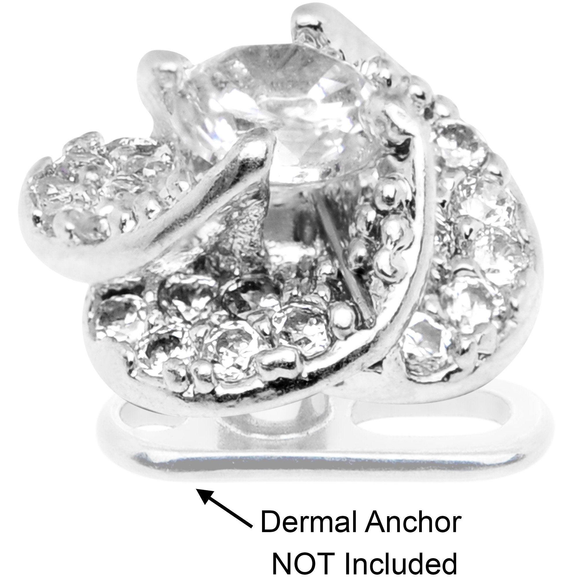 14G Clear CZ Gem Roses Romance Dermal Anchor Top